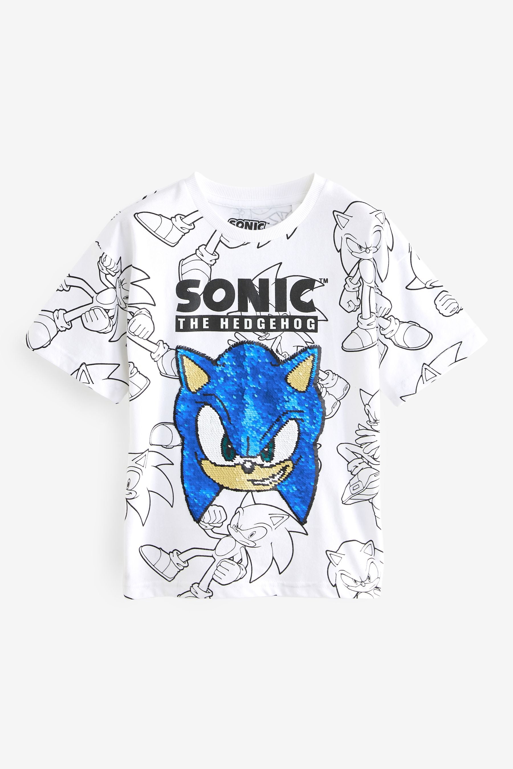 White/Black 100% Cotton Sonic Flippy Sequin T-Shirt (3-16yrs)