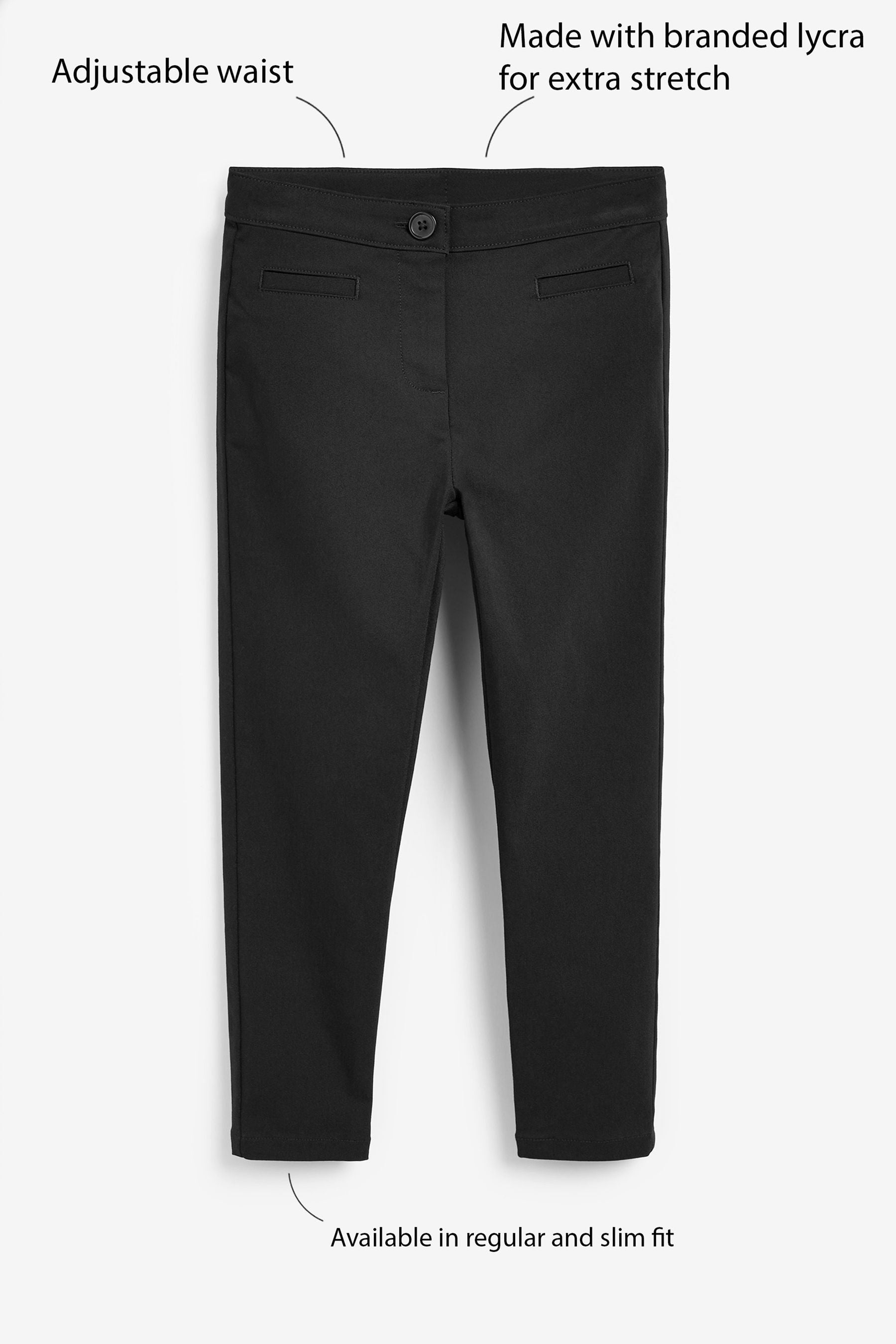 Black Regular Waist School Skinny Stretch Trousers (3-18yrs)