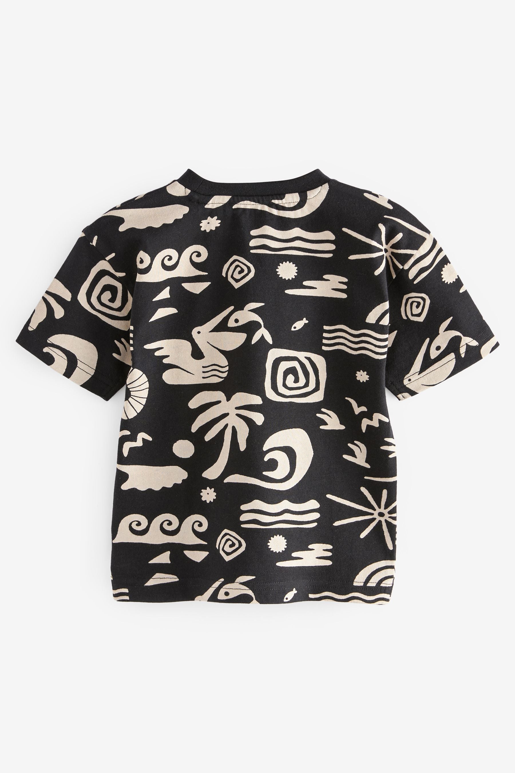 Black/Ecru All-Over Print Short Sleeve T-Shirt (3mths-7yrs)