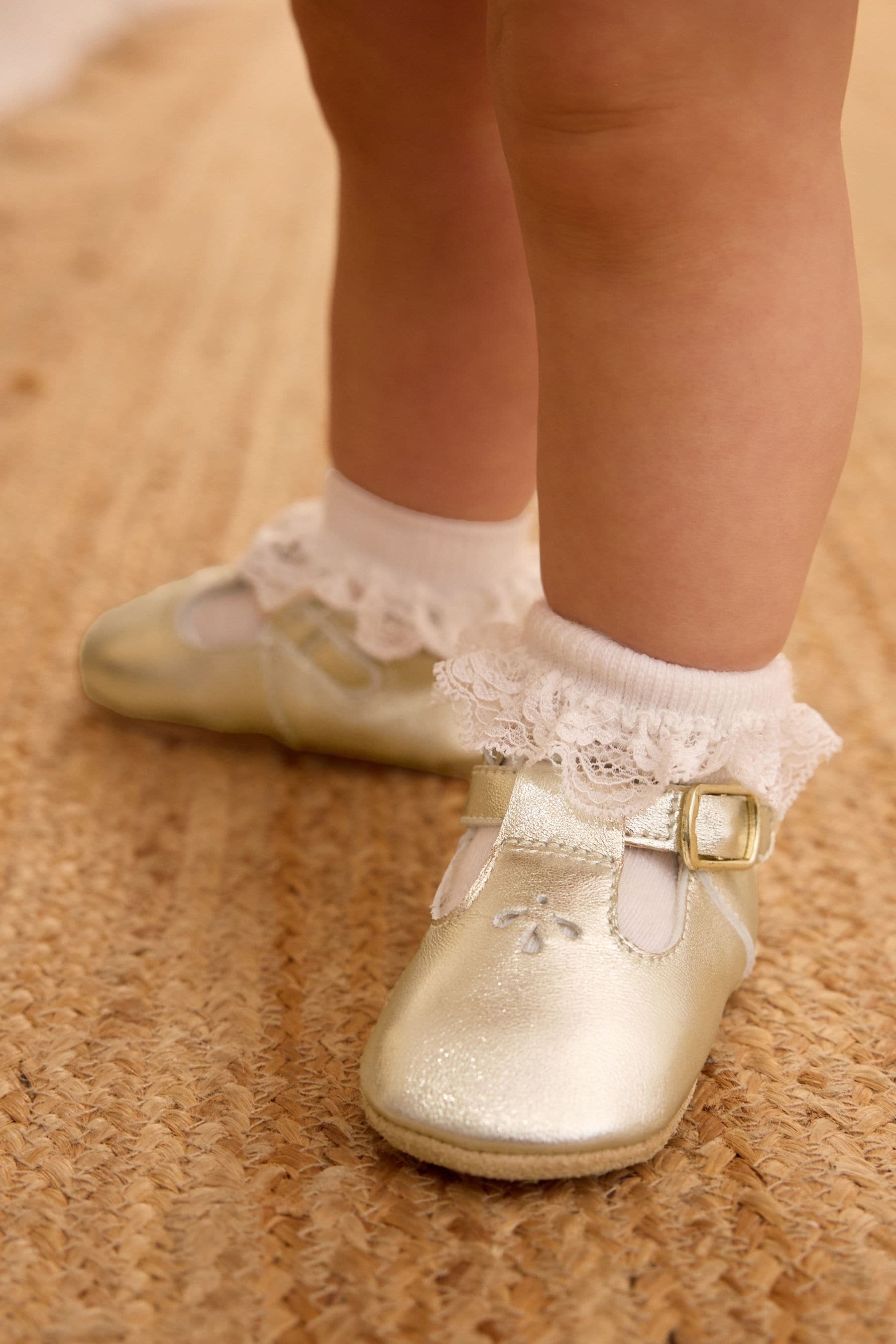 Gold Leather T-Bar Baby Shoes (0-24mths)