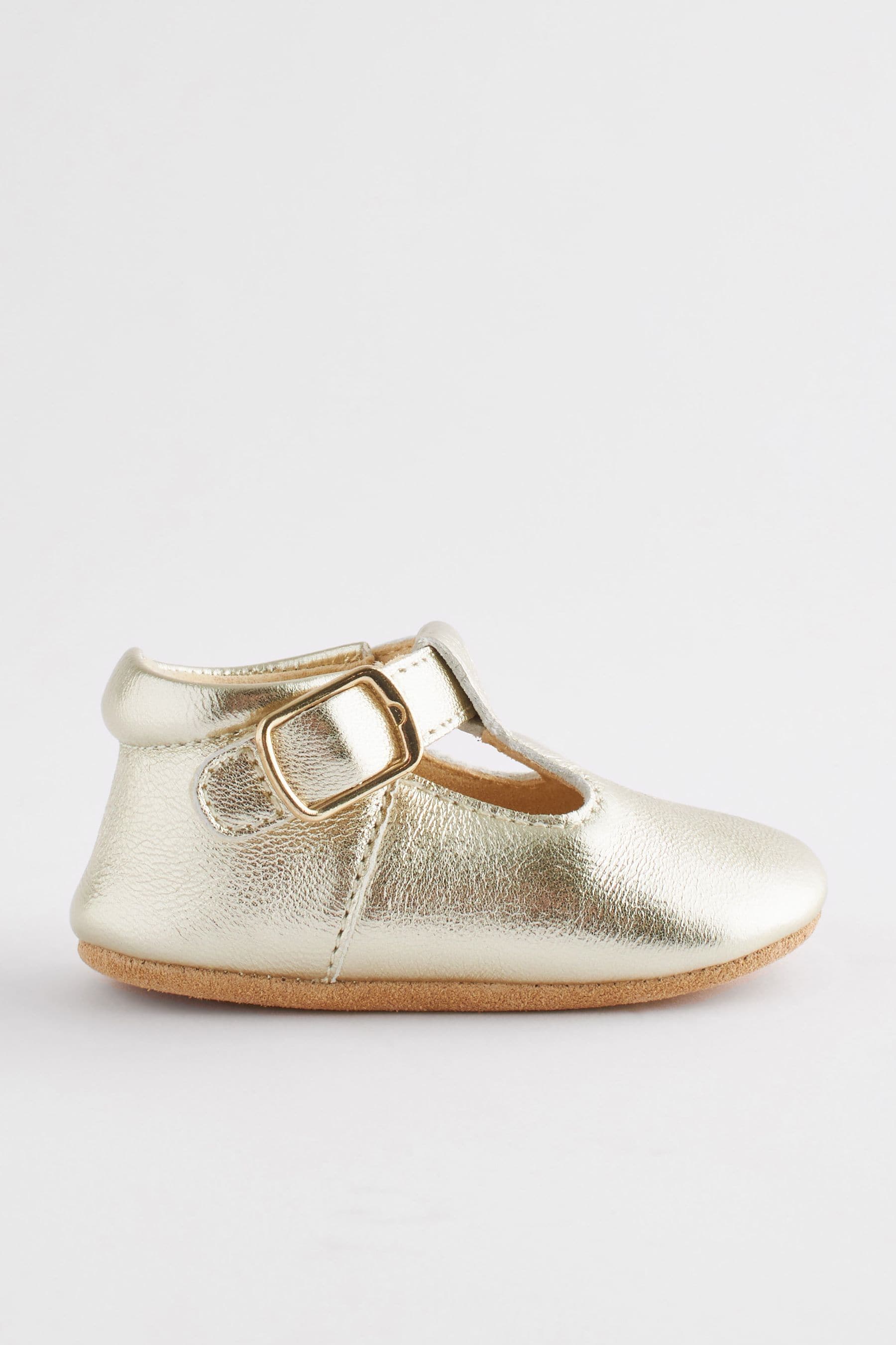 Gold Leather T-Bar Baby Shoes (0-24mths)