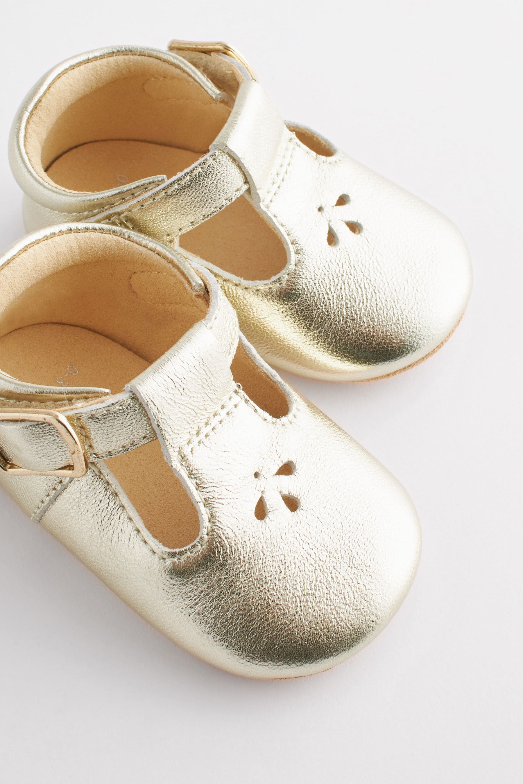 Gold Leather T-Bar Baby Shoes (0-24mths)