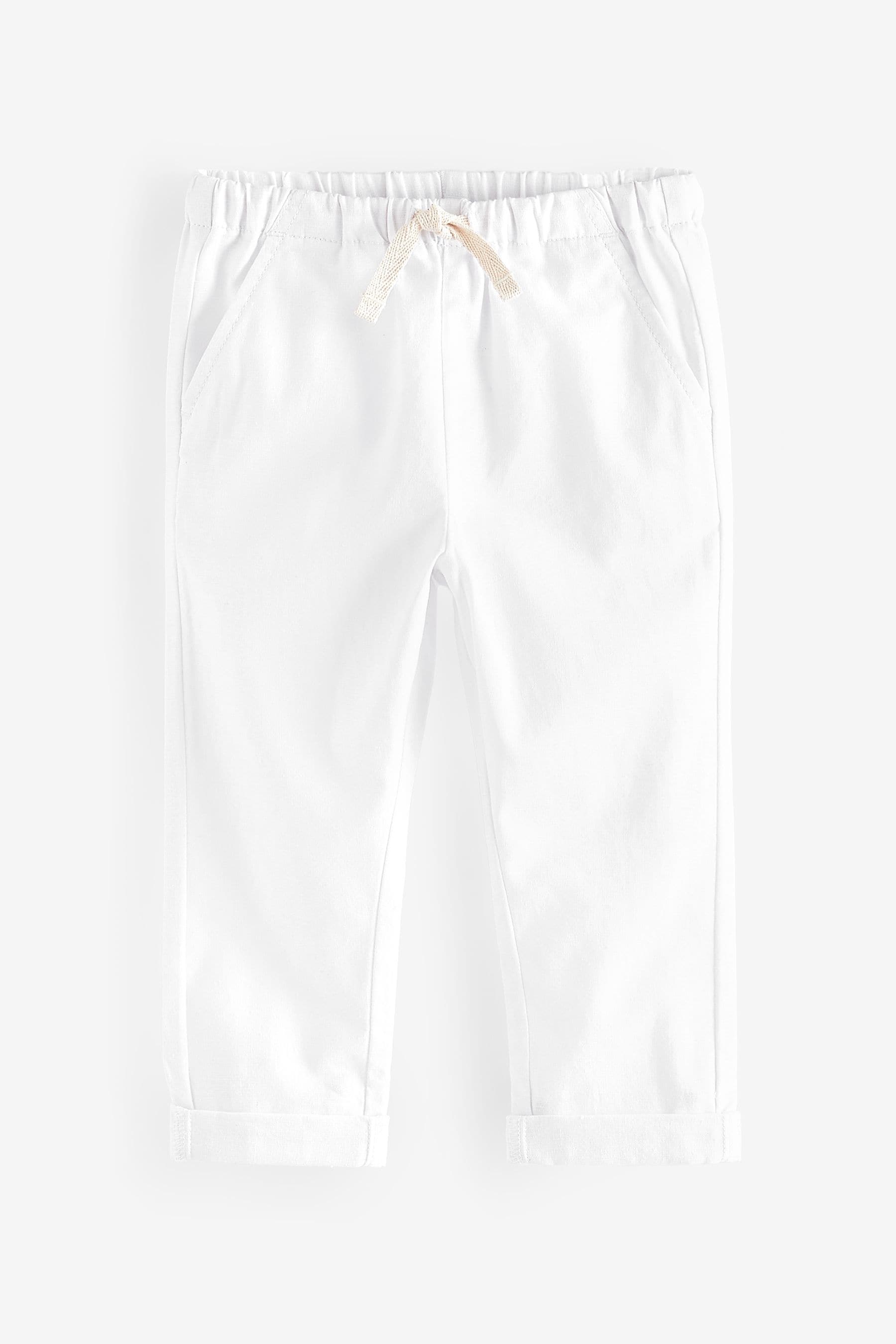 White Linen Blend Pull-On Trousers (3mths-7yrs)