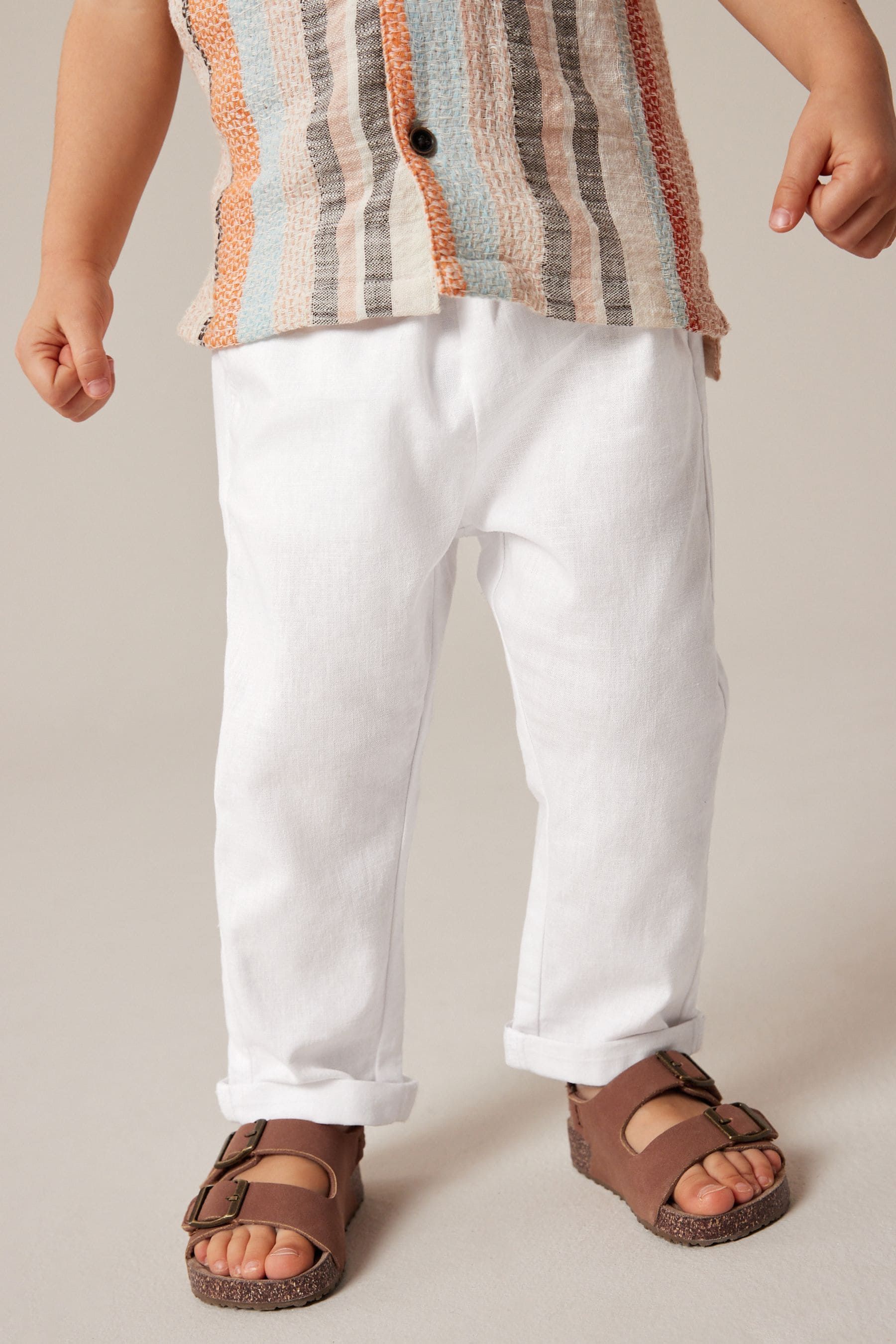 White Linen Blend Pull-On Trousers (3mths-7yrs)