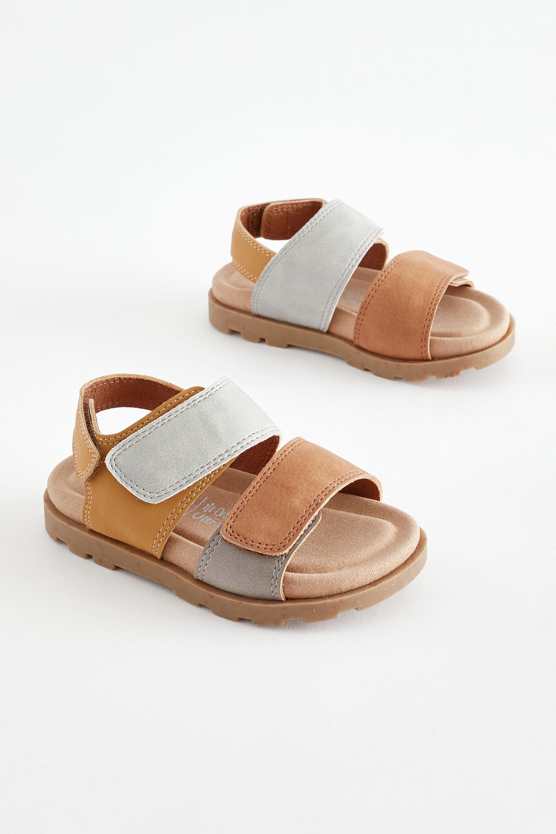 Tan Brown Double Touch Fastening Strap Corkbed Sandals