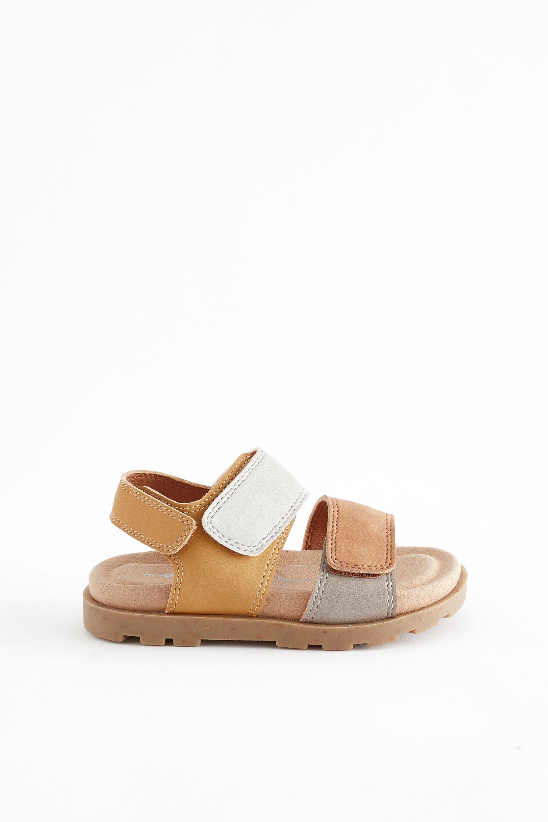 Tan Brown Double Touch Fastening Strap Corkbed Sandals