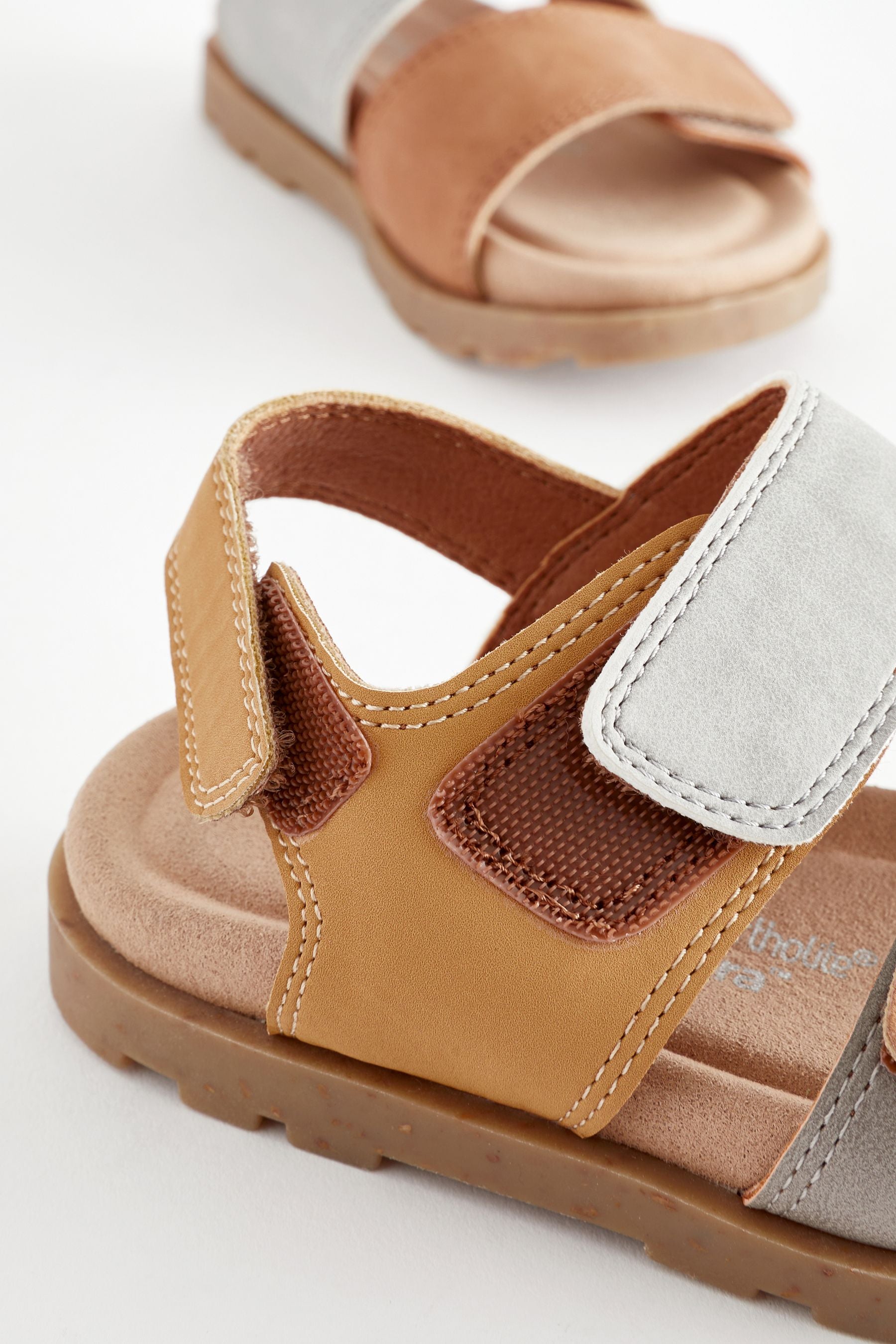 Tan Brown Double Touch Fastening Strap Corkbed Sandals