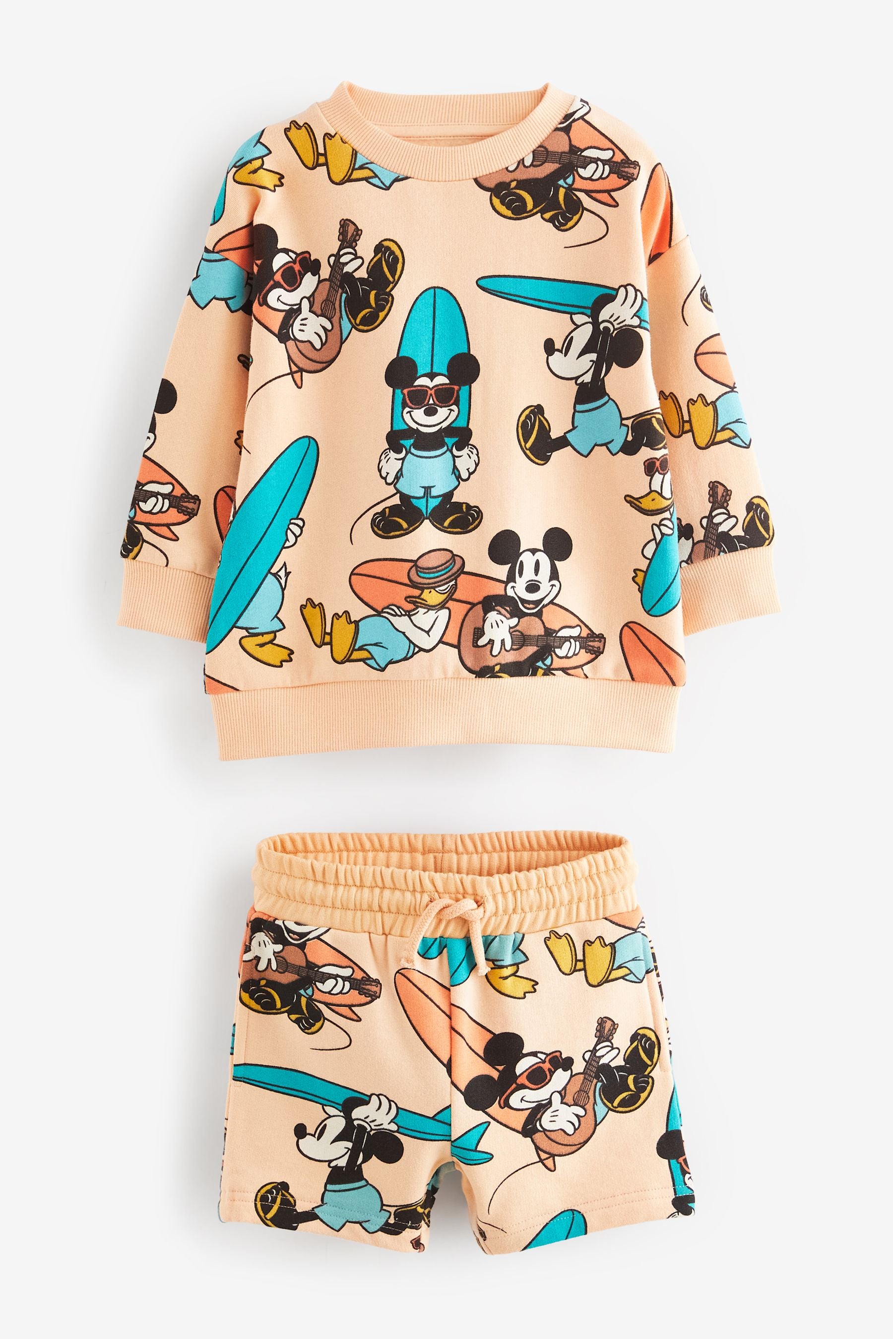 Orange/Peach Mickey Surfing 100% Cotton Jersey Sweatshirt and Short Set (3mths-8yrs)