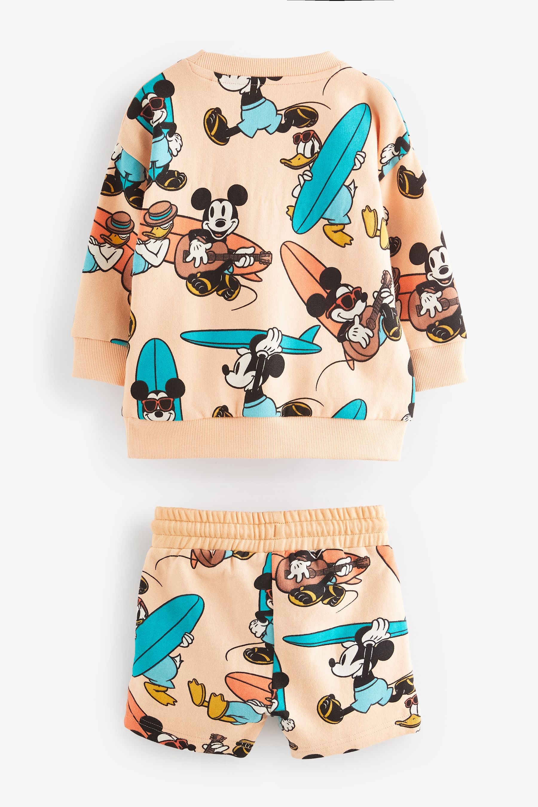 Orange/Peach Mickey Surfing 100% Cotton Jersey Sweatshirt and Short Set (3mths-8yrs)