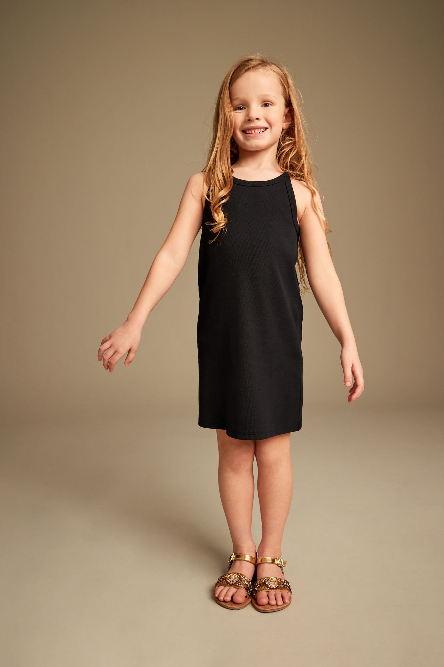 Black Ribbed Racer Jersey Dress (3-16yrs)