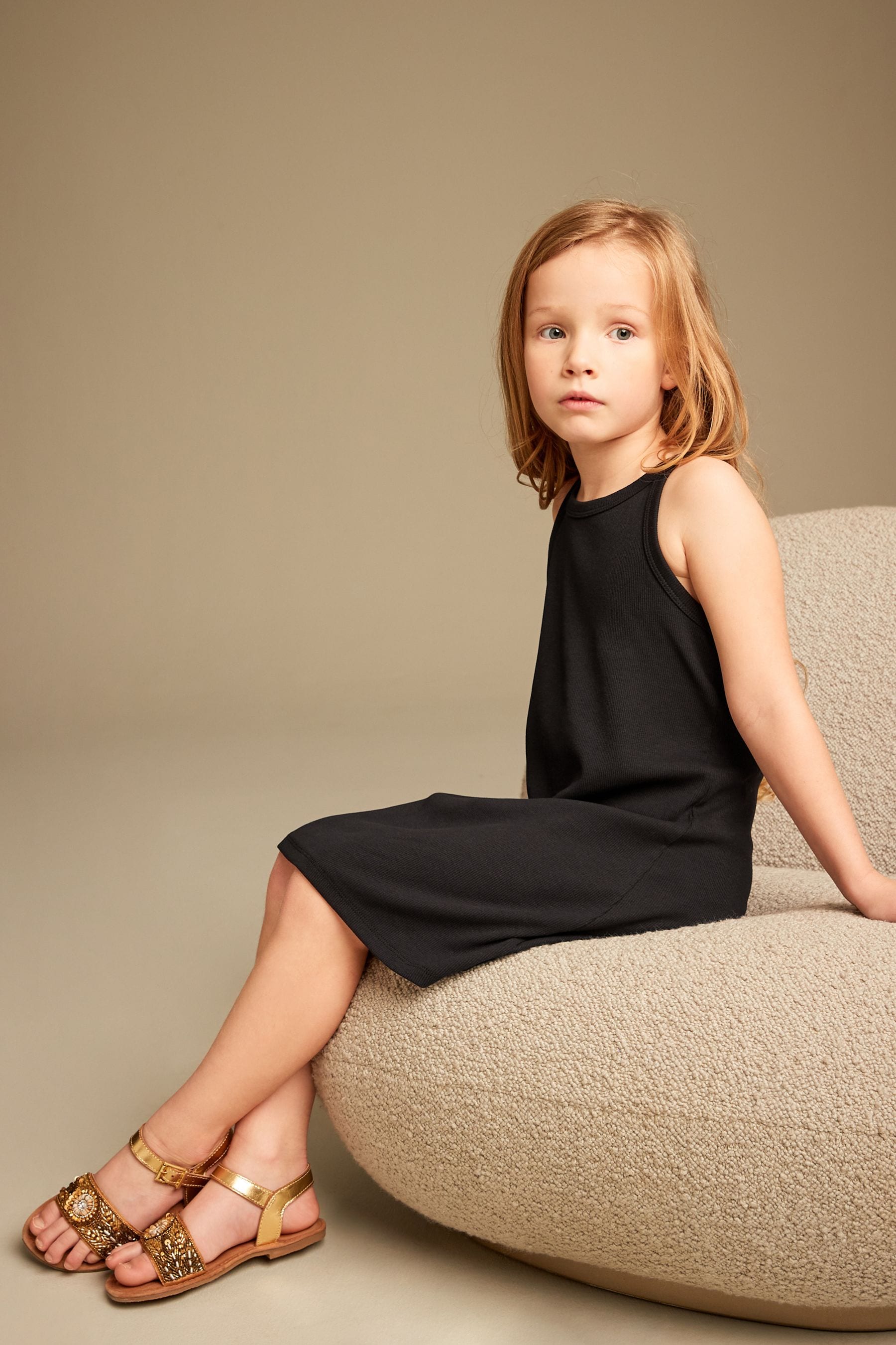 Black Ribbed Racer Jersey Dress (3-16yrs)