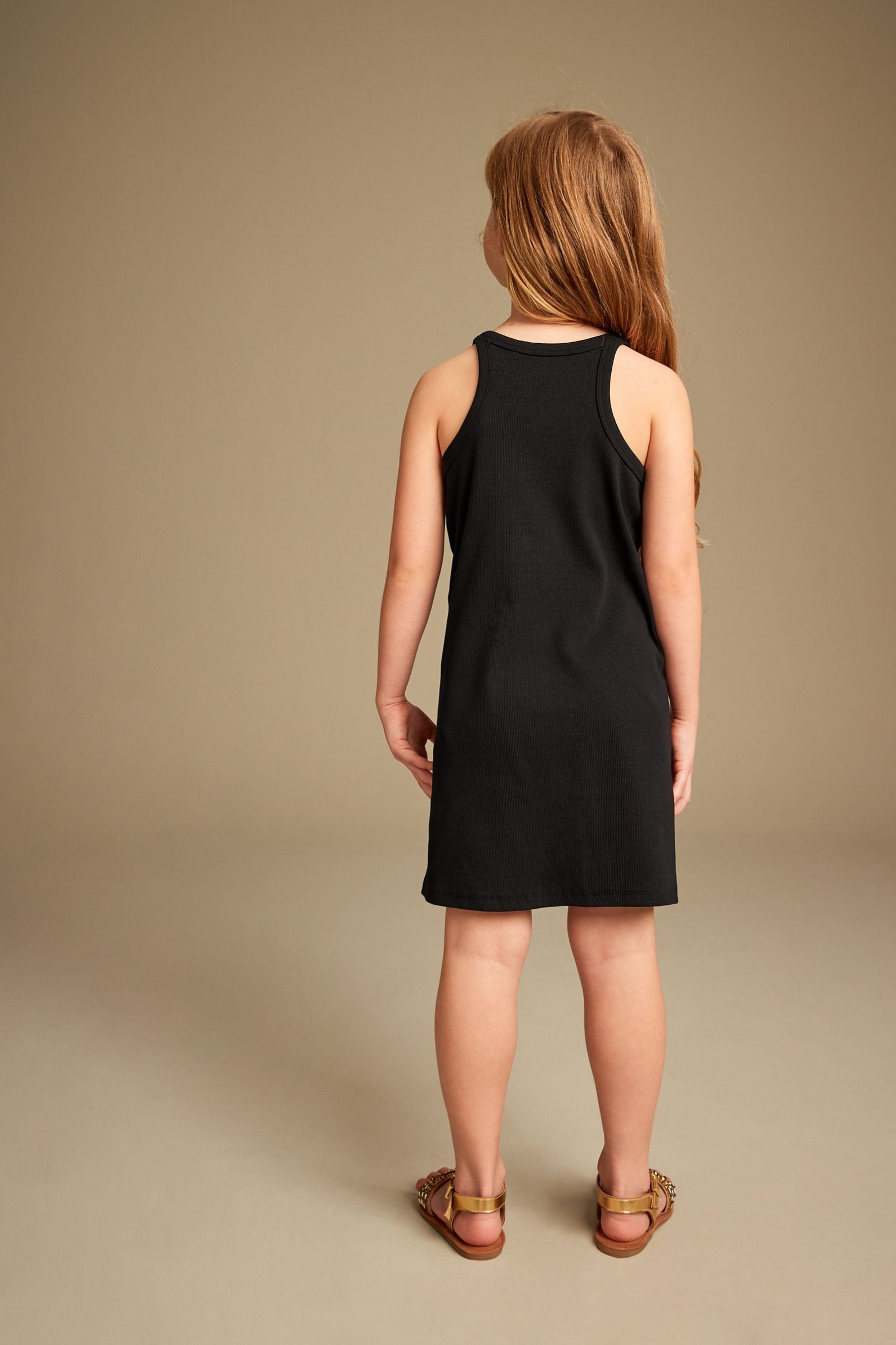 Black Ribbed Racer Jersey Dress (3-16yrs)