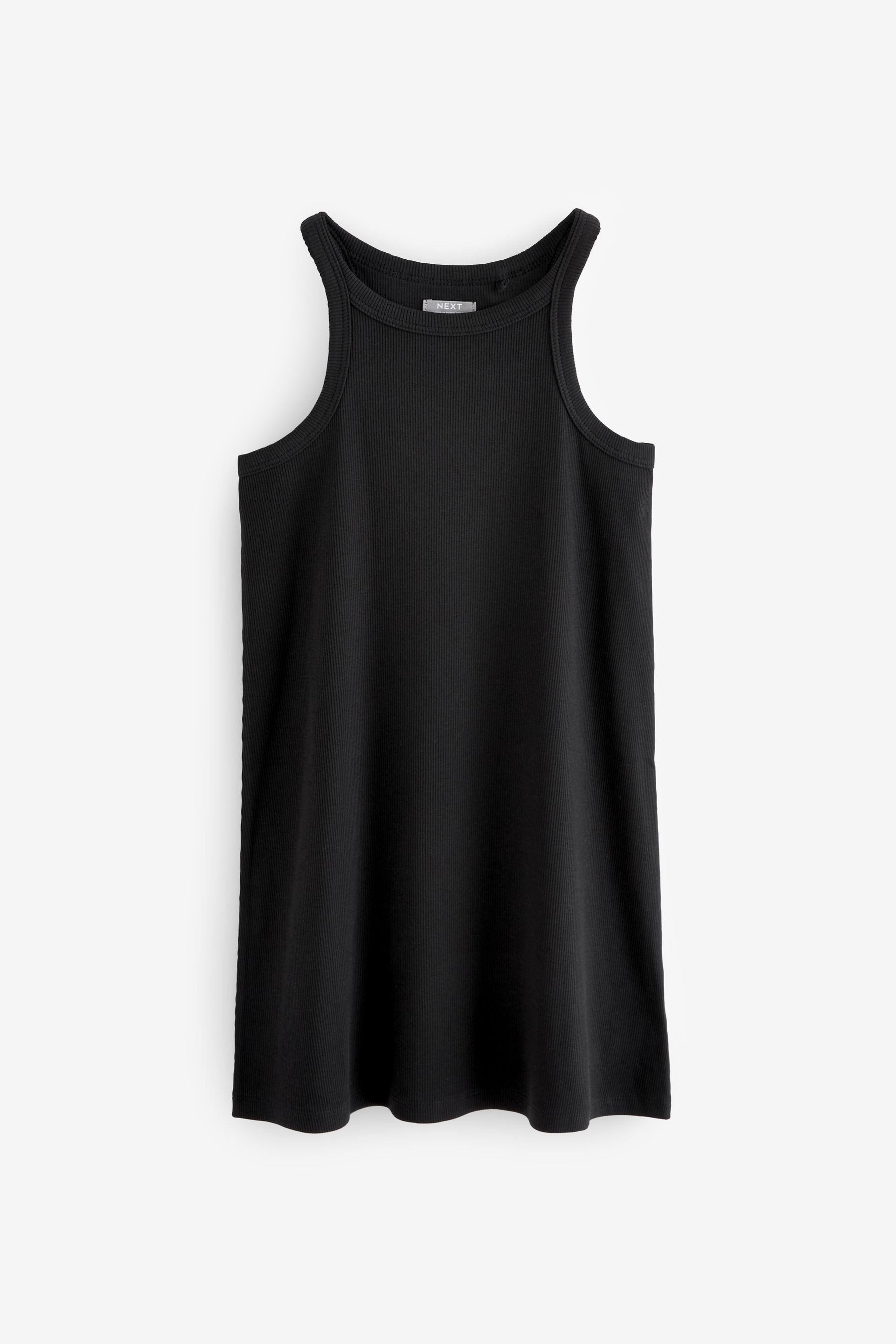 Black Ribbed Racer Jersey Dress (3-16yrs)