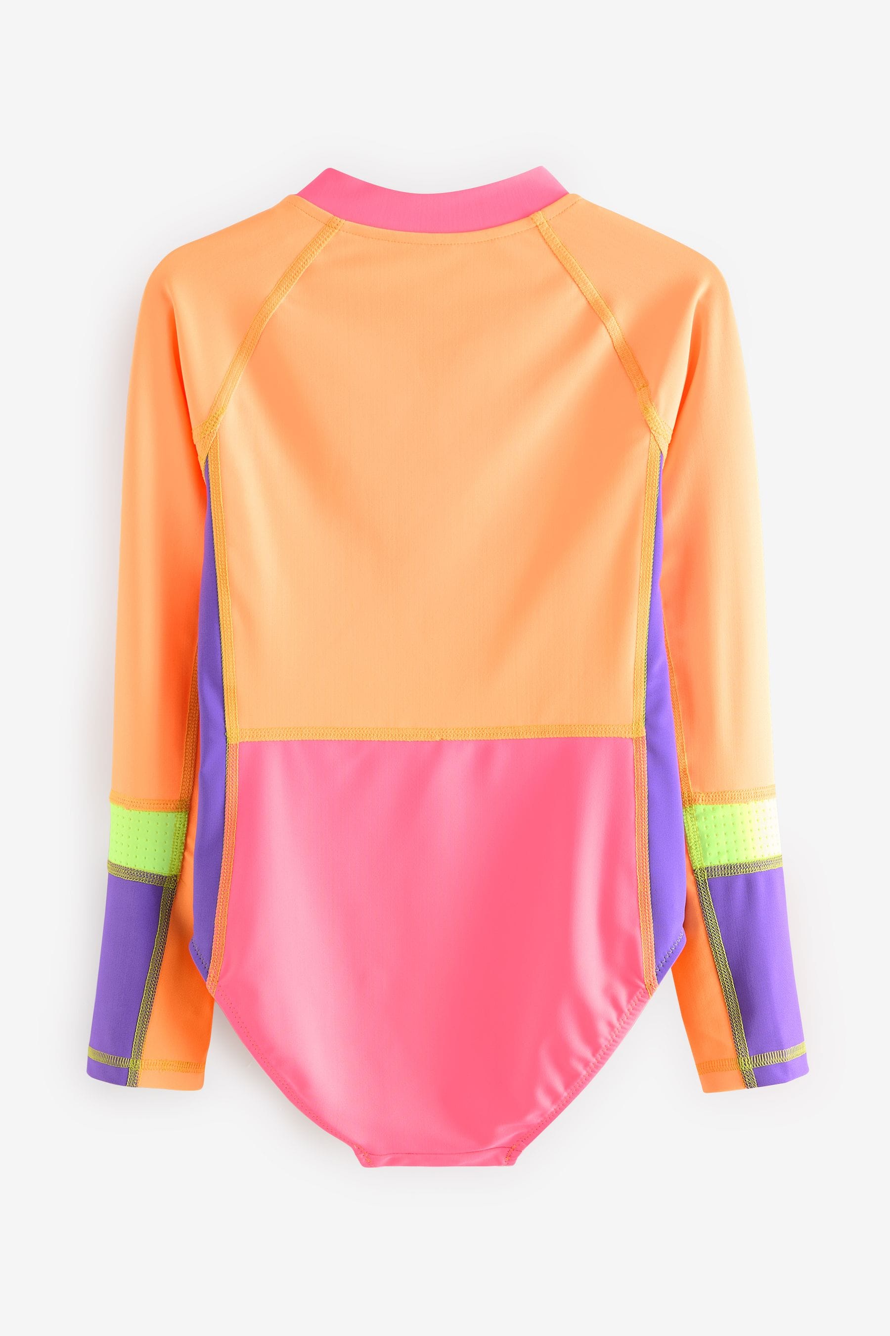 Orange/Pink Colour Block Long Sleeved Swimsuit (3-16yrs)