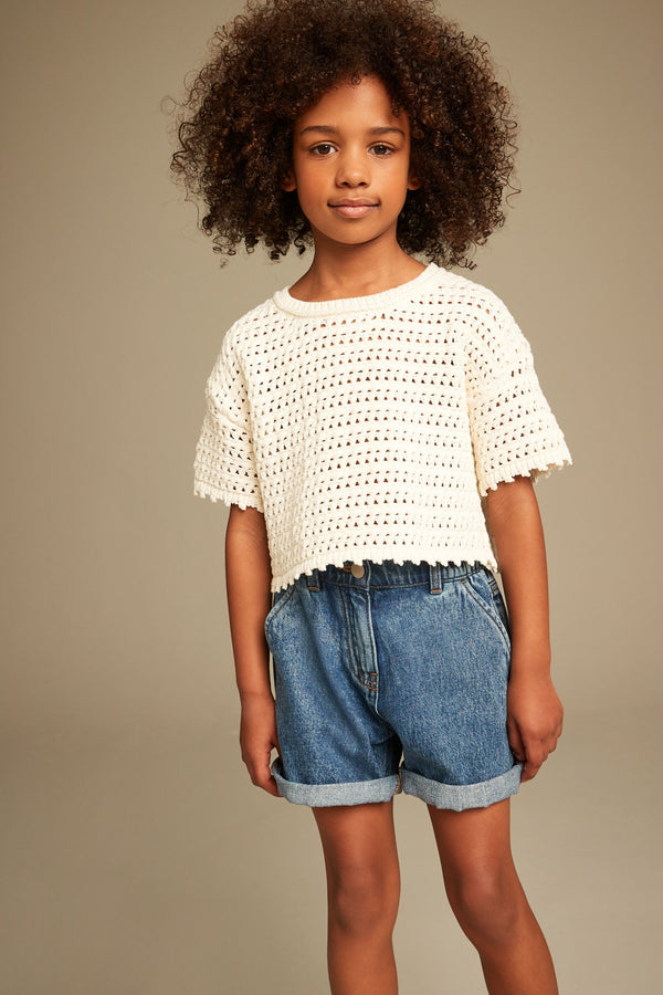 Ecru Crochet Knit Top (3-16yrs)