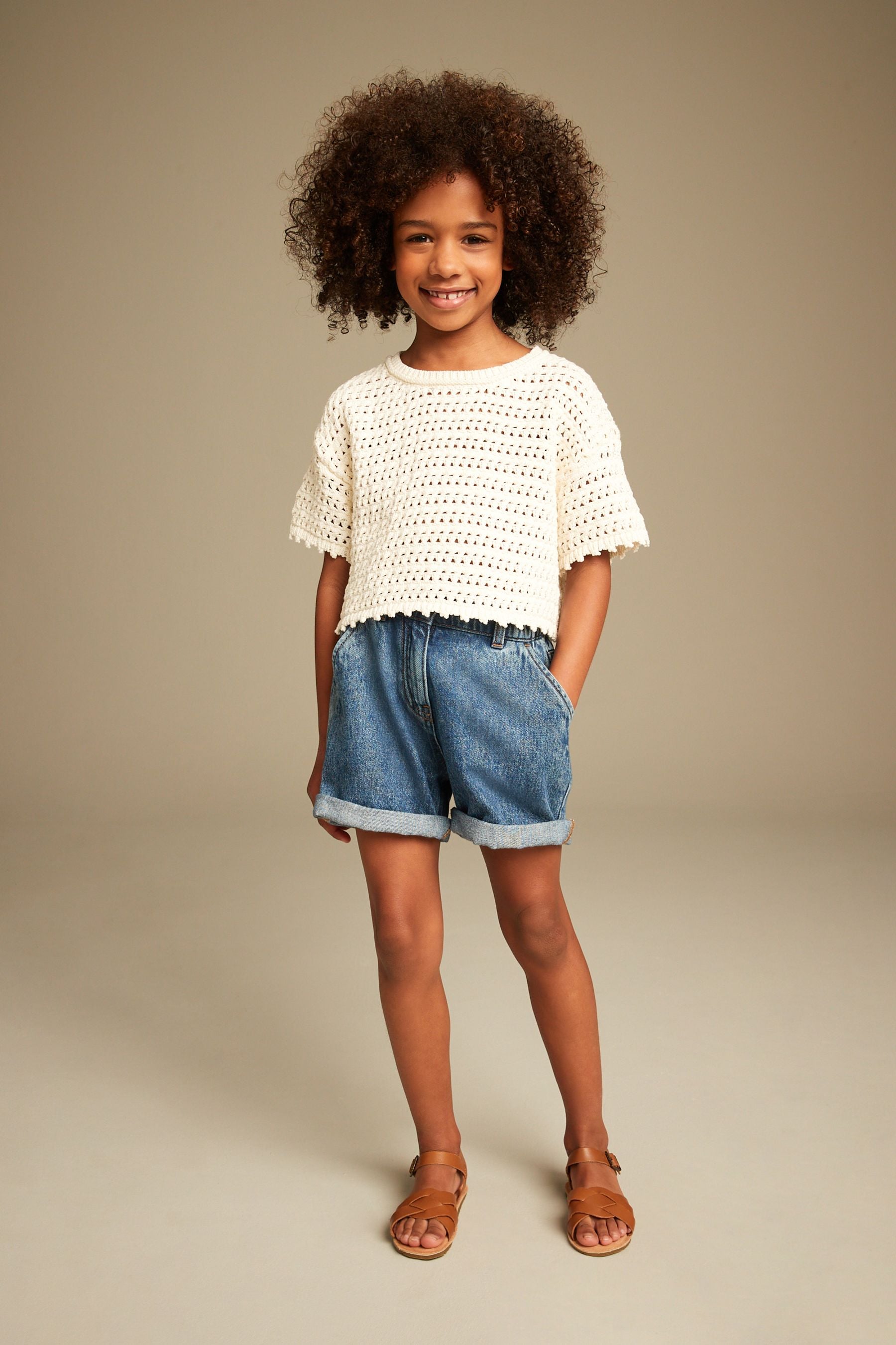 Ecru Crochet Knit Top (3-16yrs)