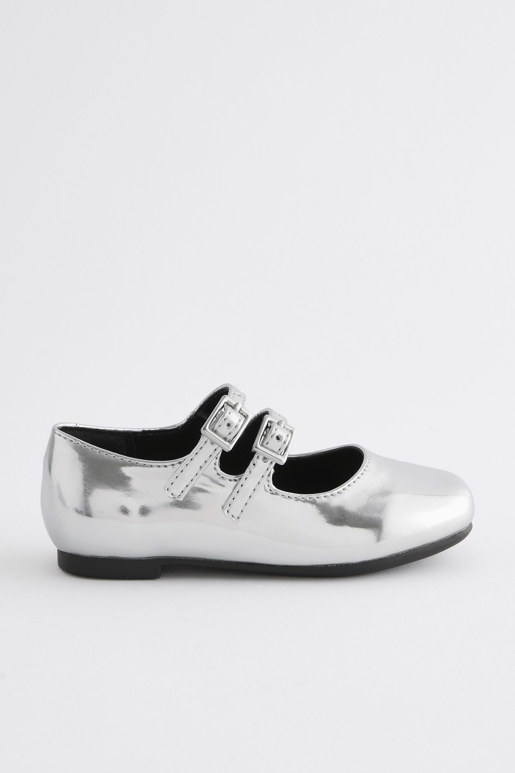 Silver Metallic Double Strap Shoes