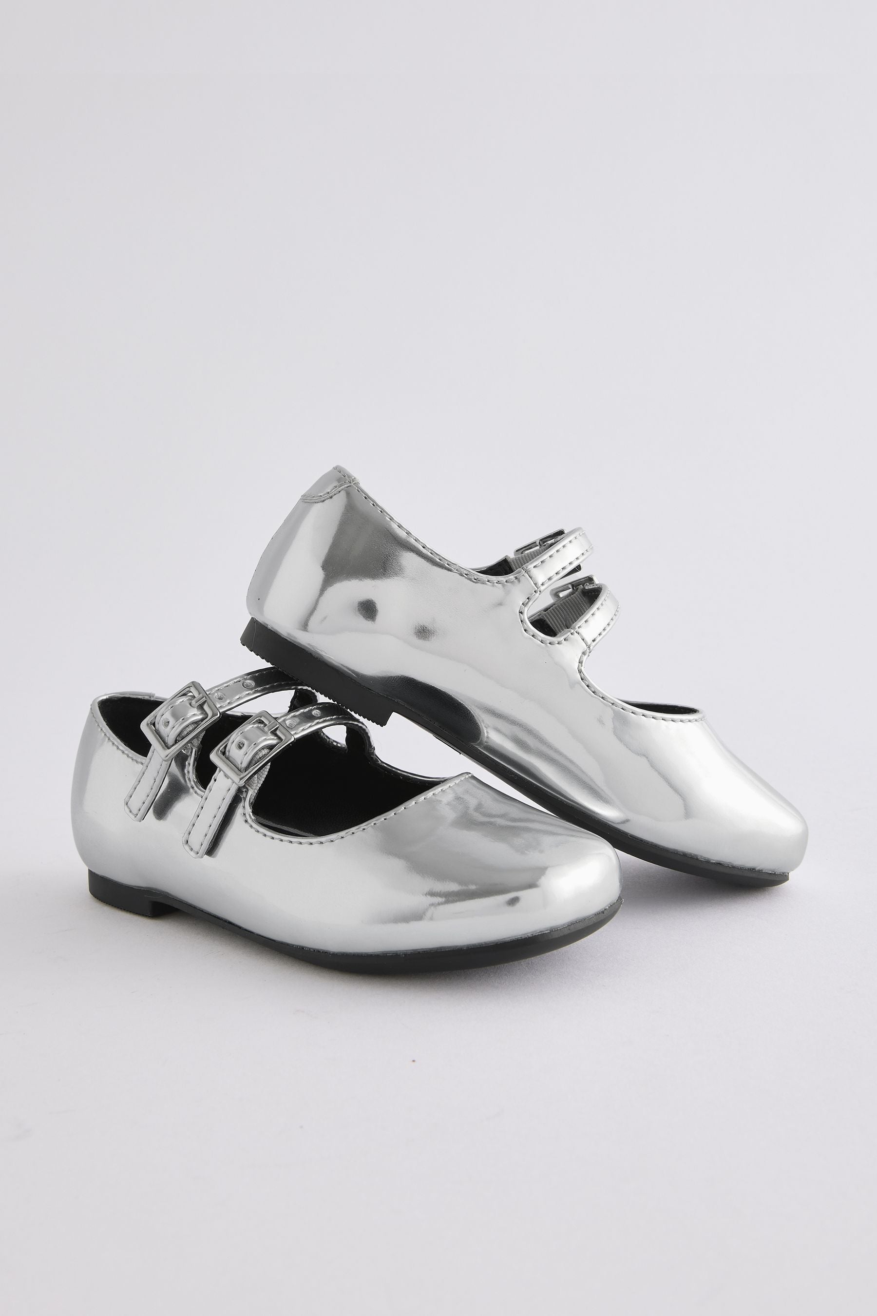 Silver Metallic Double Strap Shoes