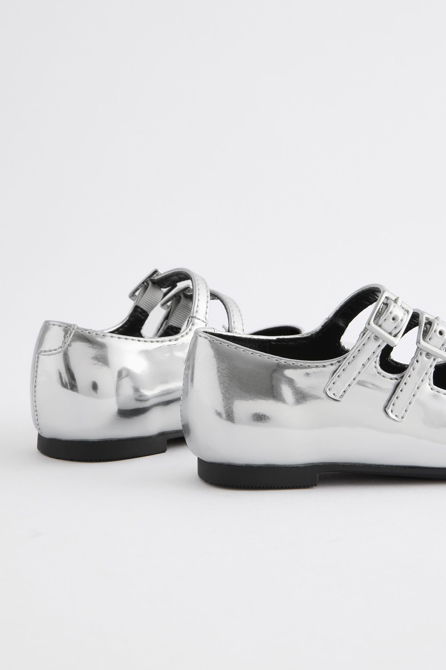 Silver Metallic Double Strap Shoes