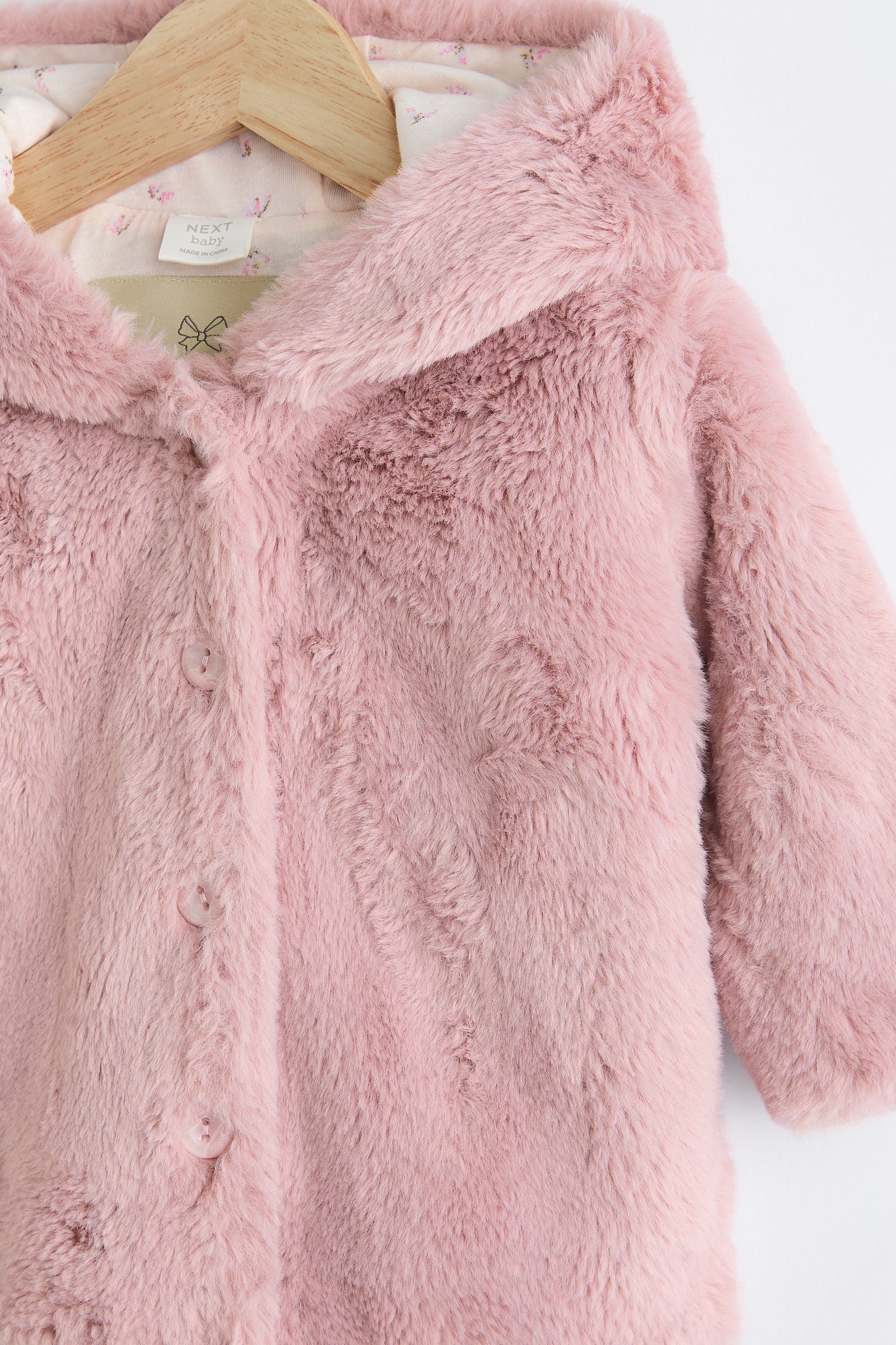 Pink Baby Cosy Hooded Faux Fur Jacket (0mths-2yrs)