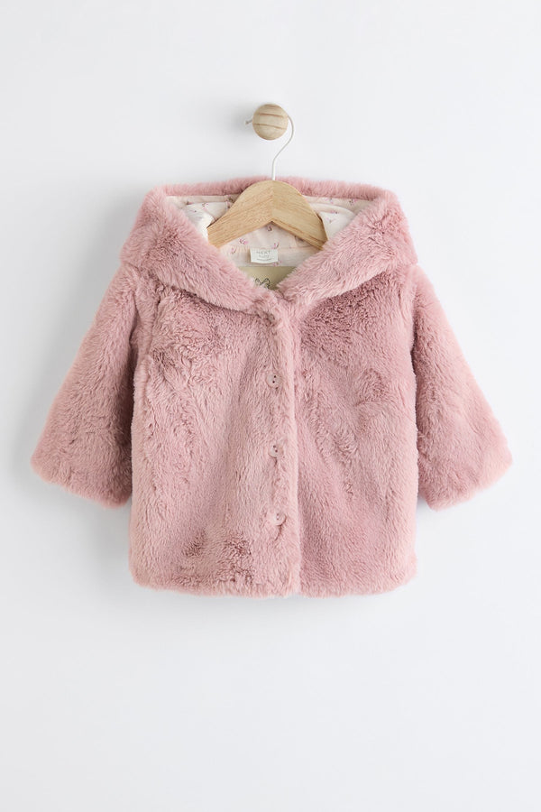 Pink Baby Cosy Hooded Faux Fur Jacket (0mths-2yrs)