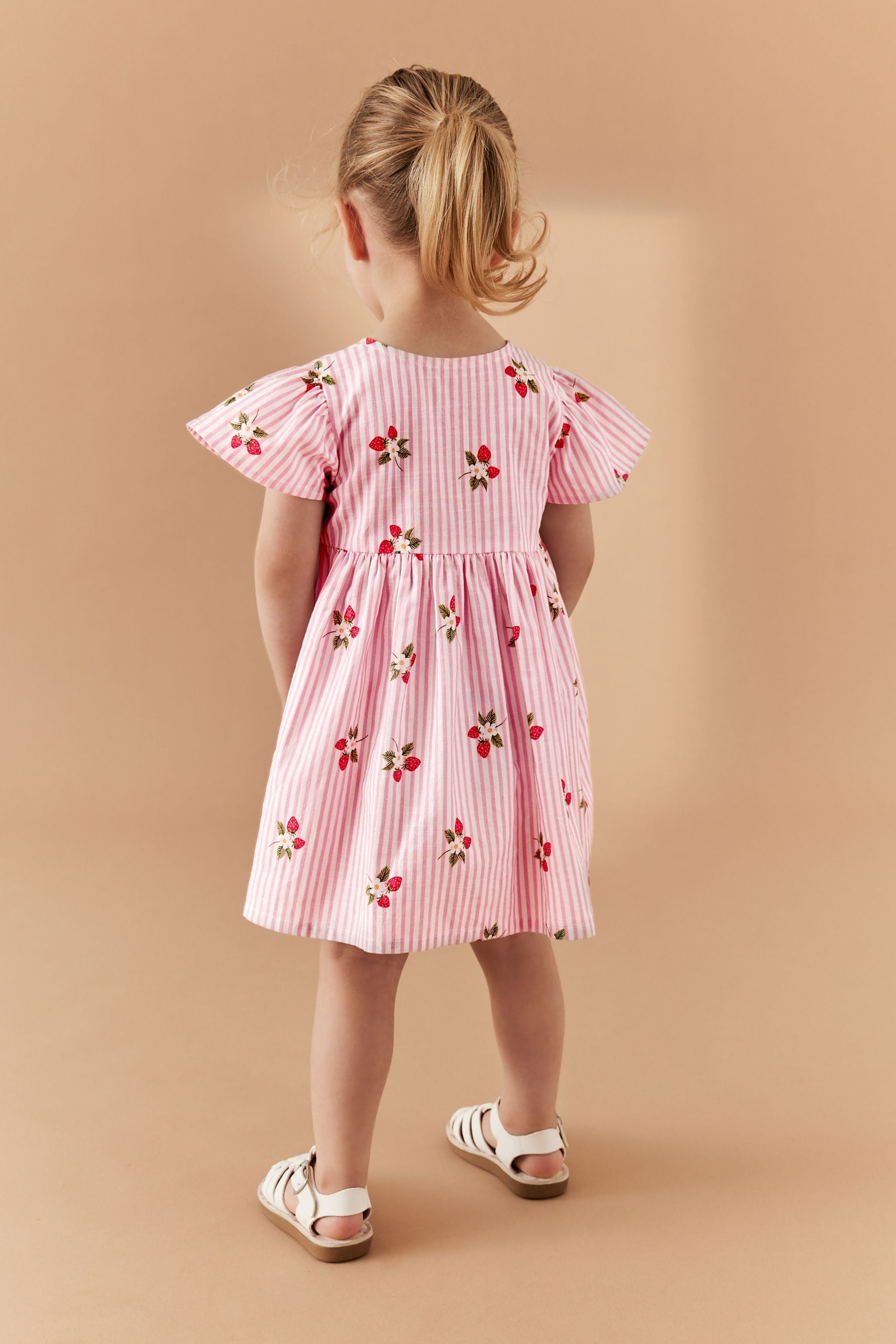 Pink Strawberry Stripe Button Up 100% Cotton Dress (3mths-8yrs)