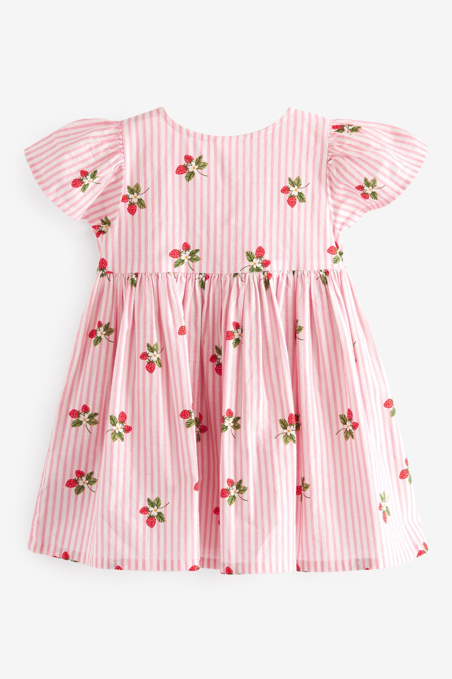 Pink Strawberry Stripe Button Up 100% Cotton Dress (3mths-8yrs)