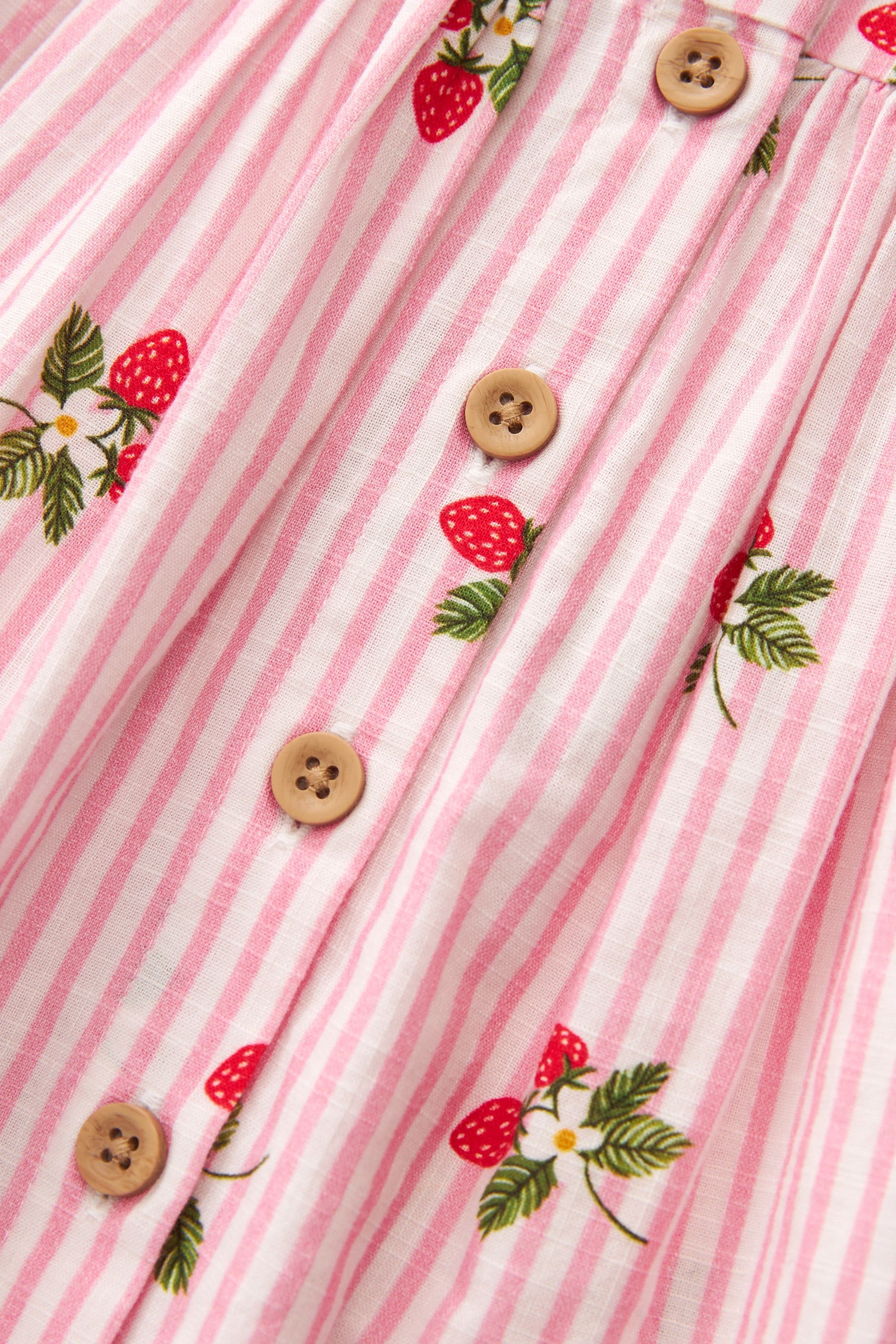 Pink Strawberry Stripe Button Up 100% Cotton Dress (3mths-8yrs)