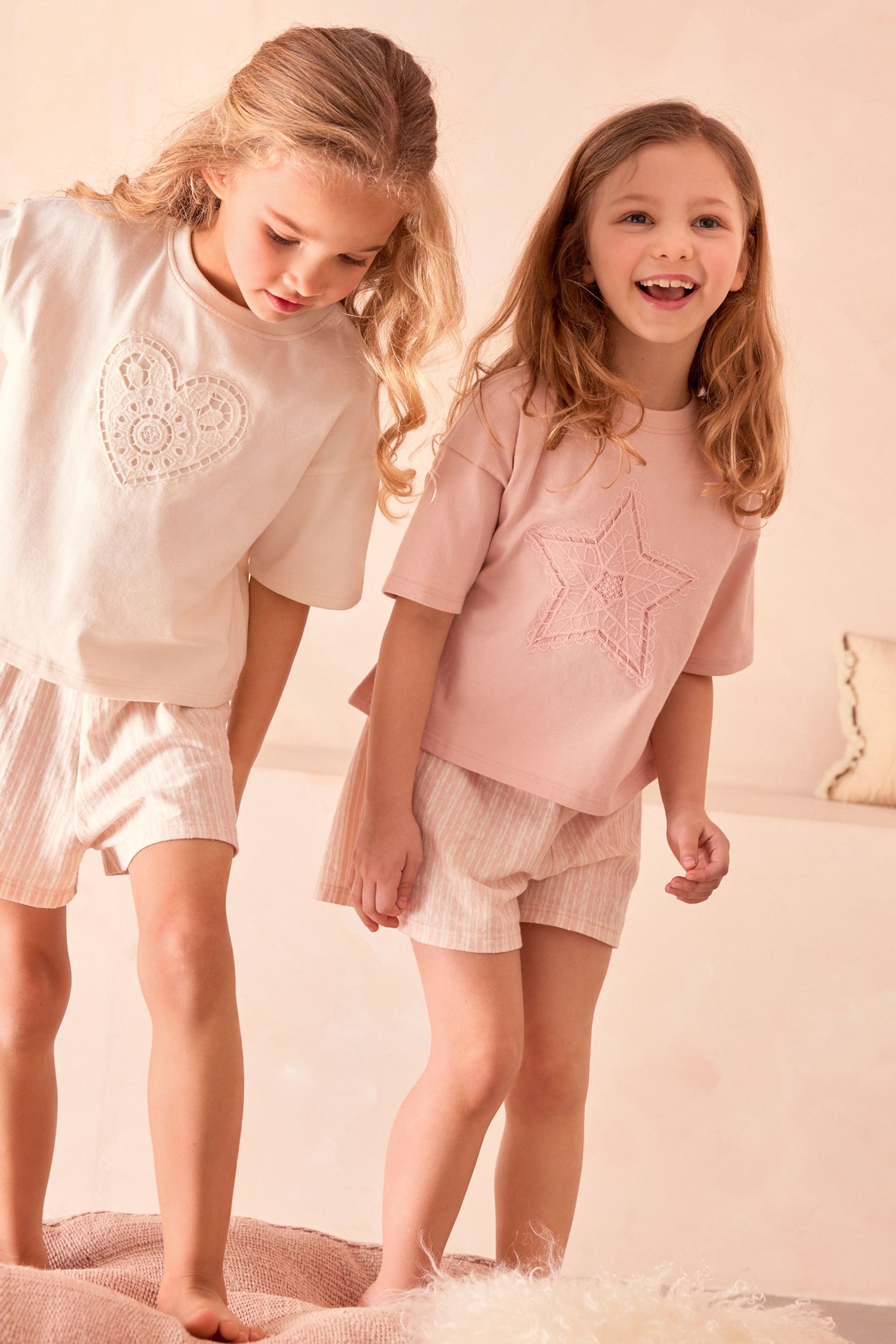 Pink/Cream Short Pyjamas 2 Pack (9mths-16yrs)