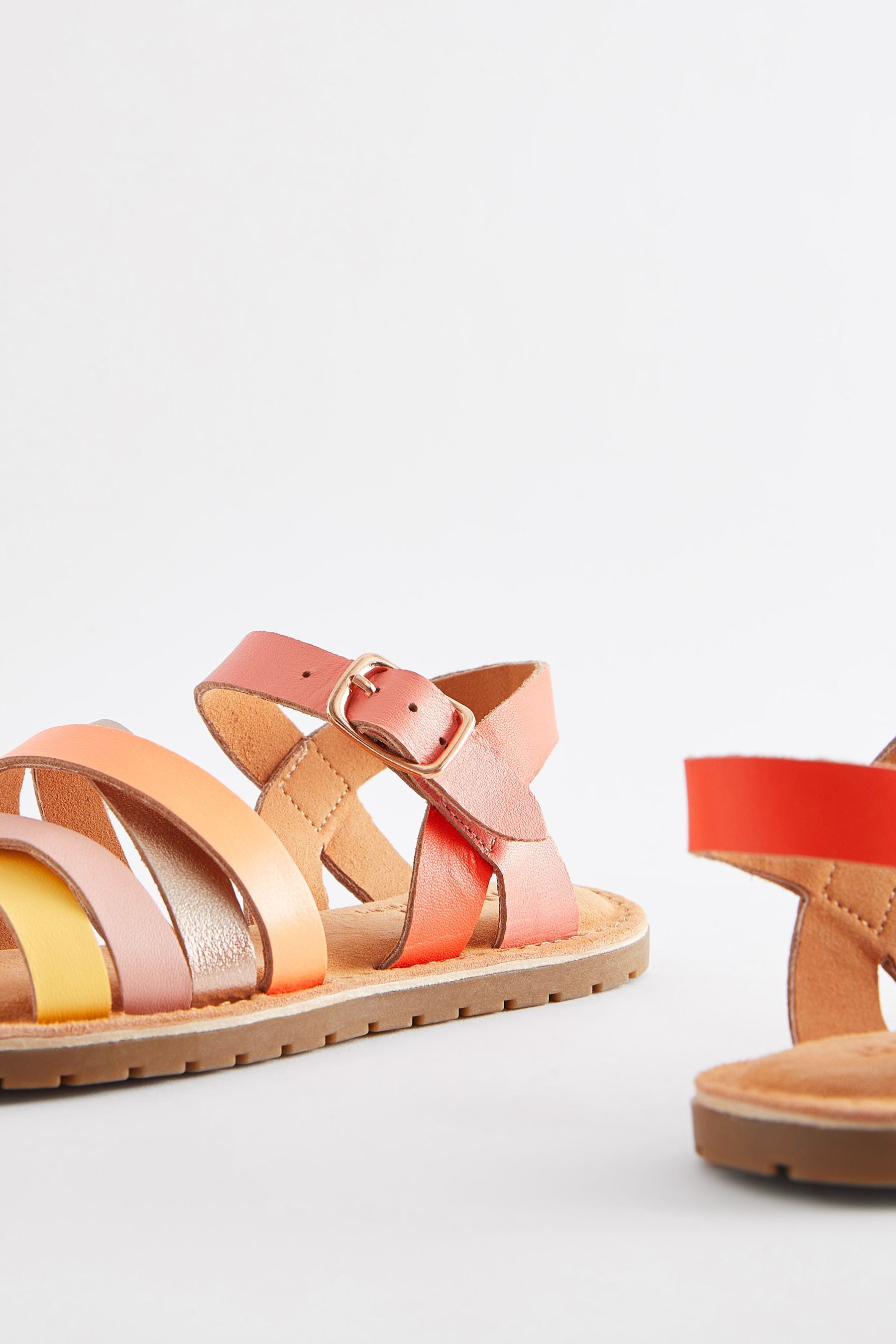 Pink Multicolour Leather Strappy Sandals