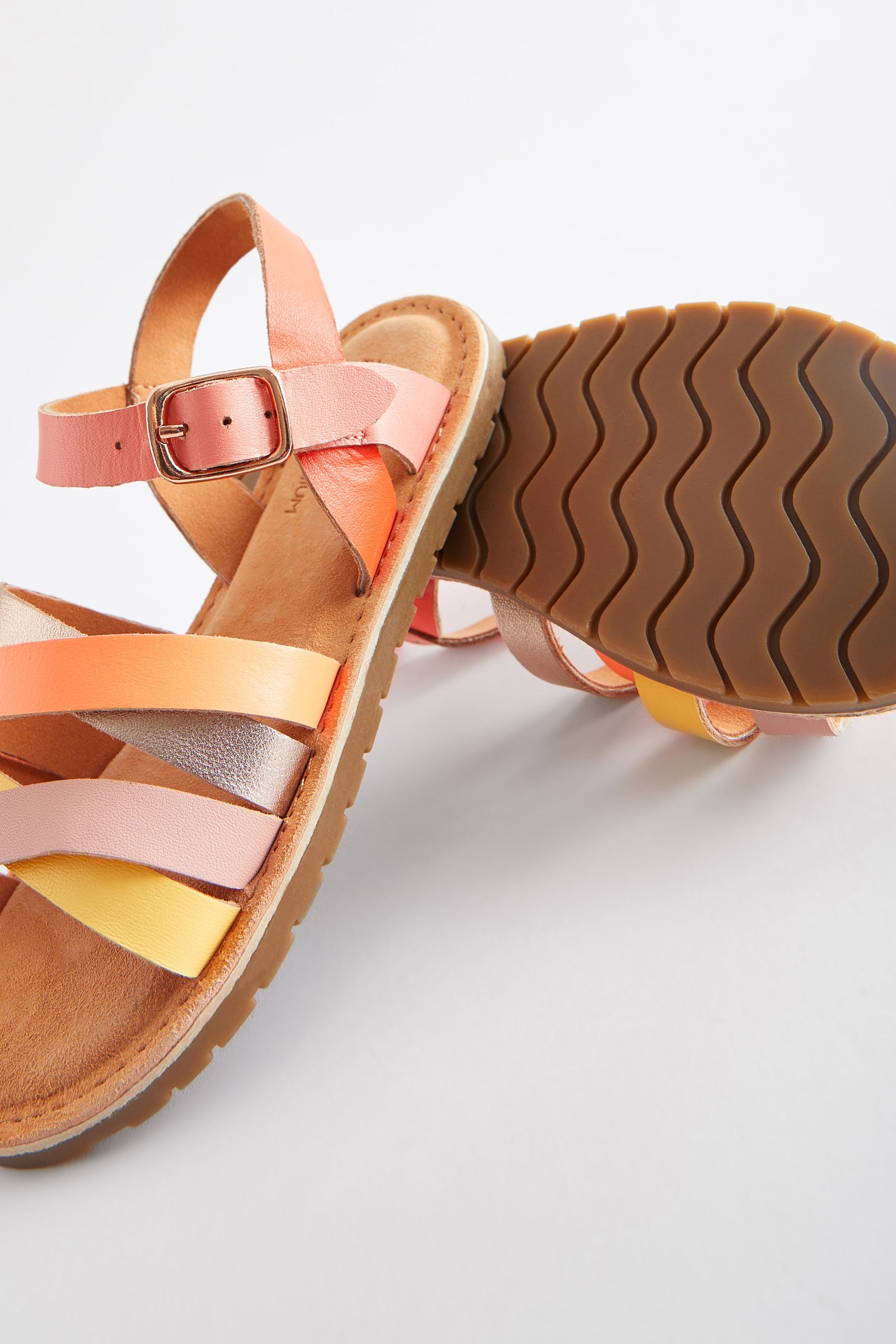 Pink Multicolour Leather Strappy Sandals