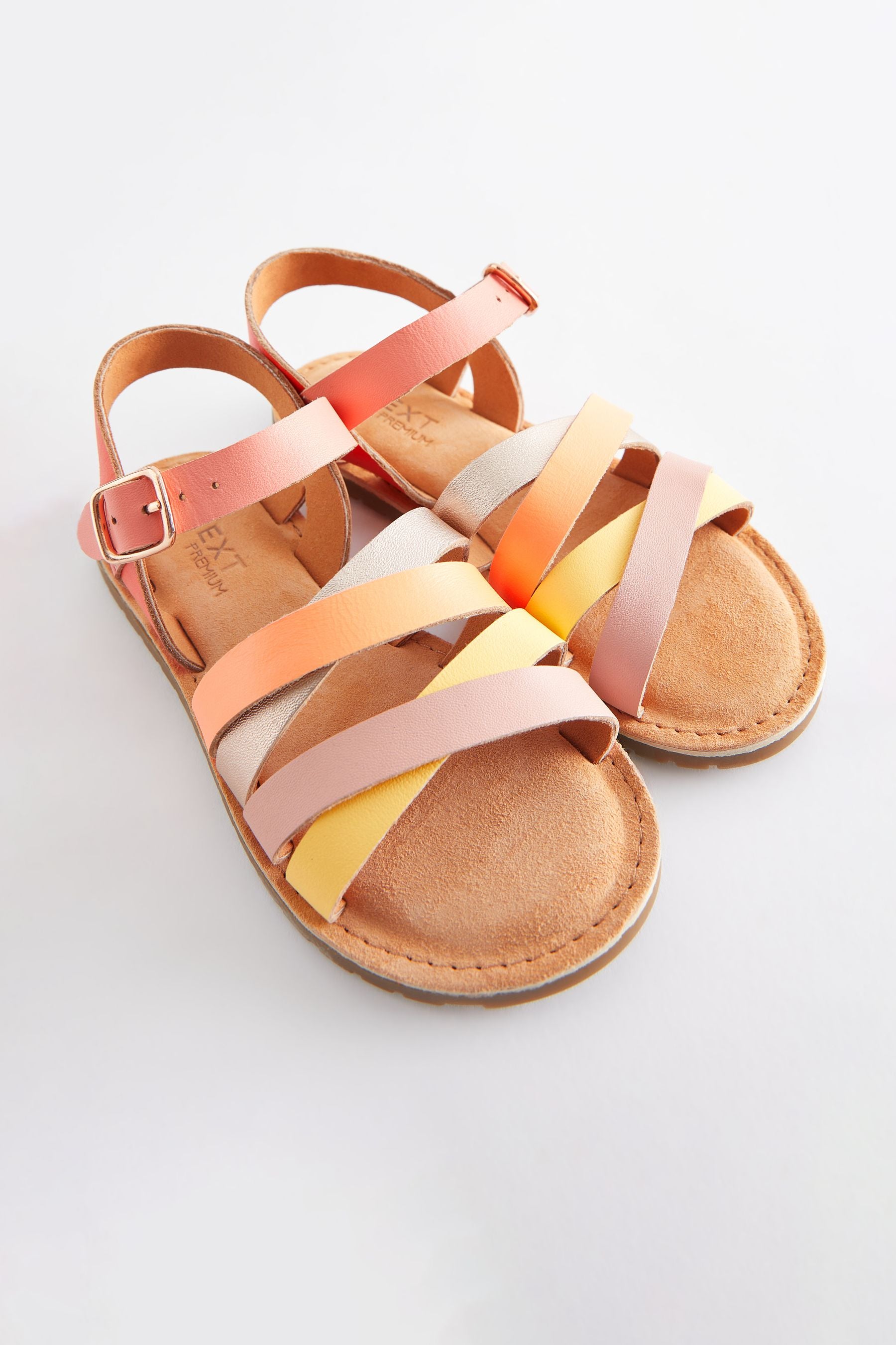 Pink Multicolour Leather Strappy Sandals