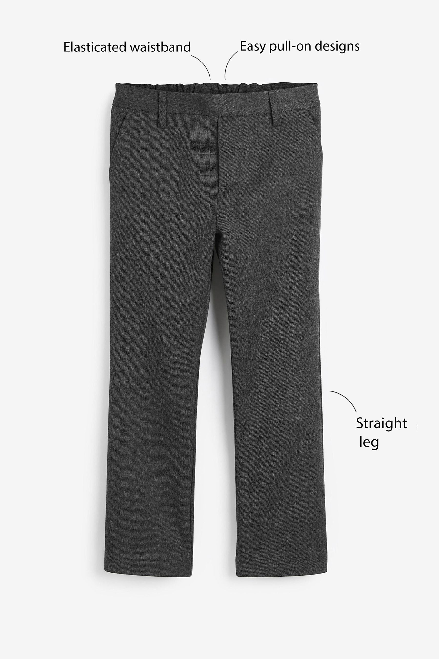 Grey Regular Pull-On Waist School Formal Straight Trousers (3-17yrs)