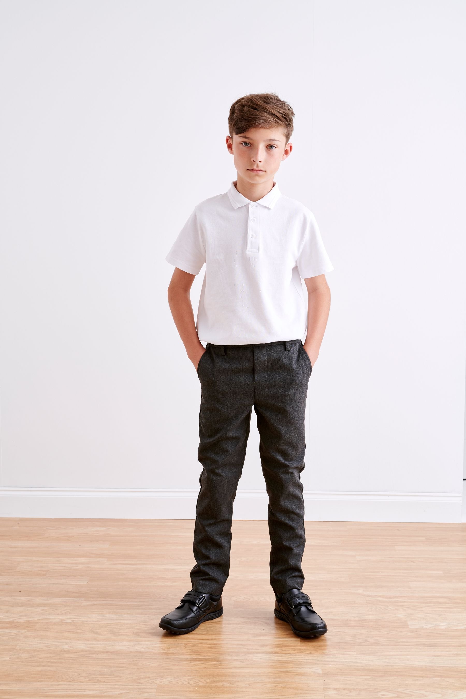 Grey Regular Pull-On Waist School Formal Straight Trousers (3-17yrs)