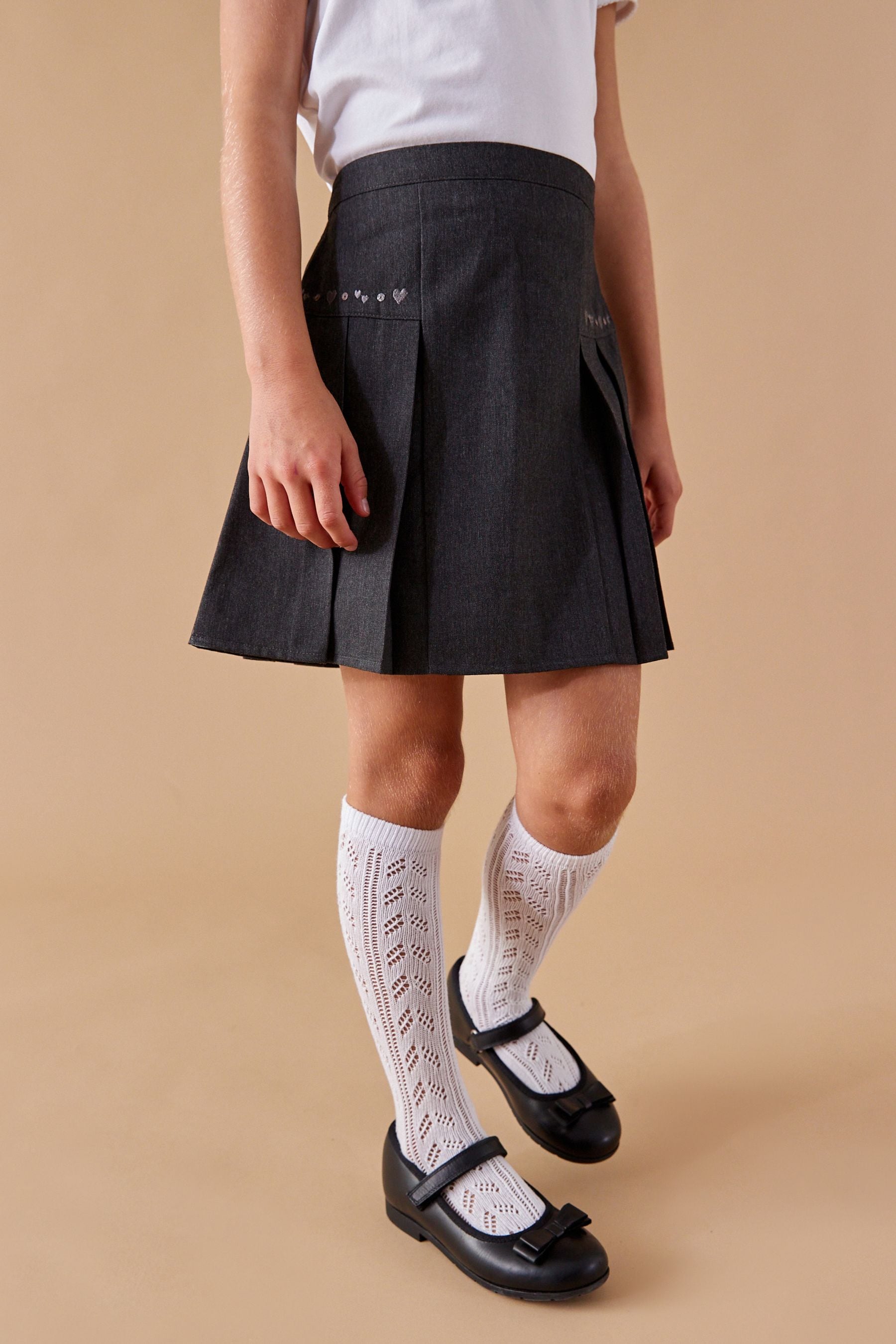 Grey Embroidered Pleated School Skirt (3-16yrs)