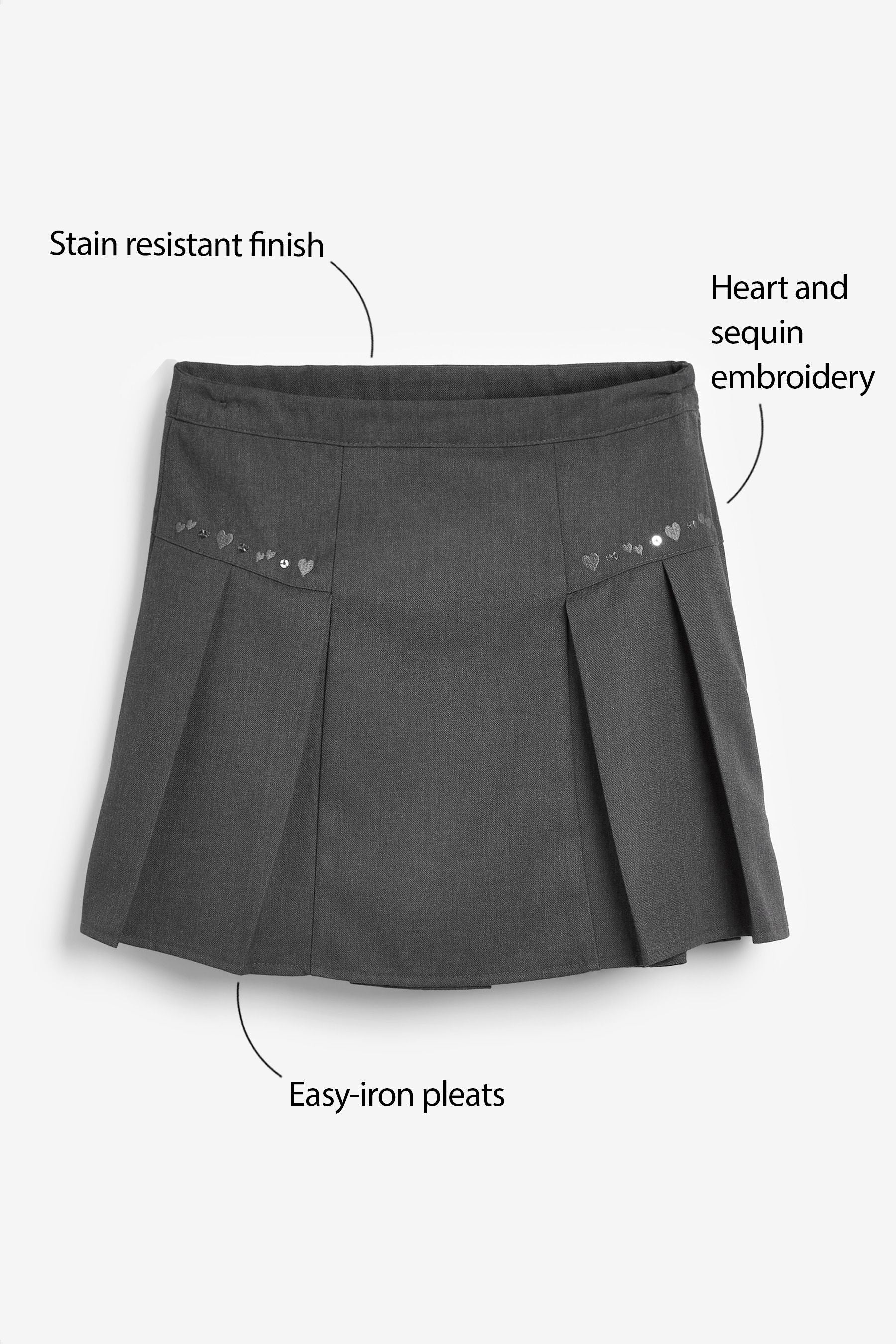 Grey Embroidered Pleated School Skirt (3-16yrs)