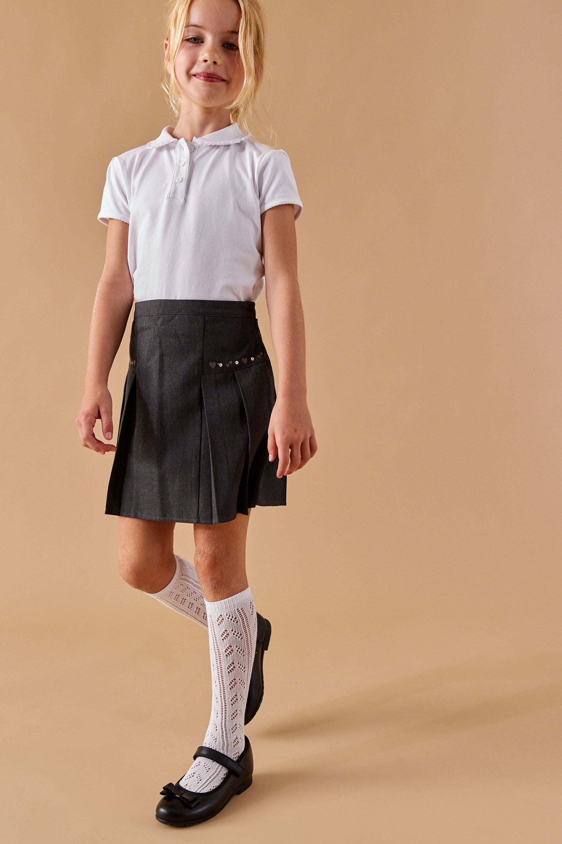 Grey Embroidered Pleated School Skirt (3-16yrs)