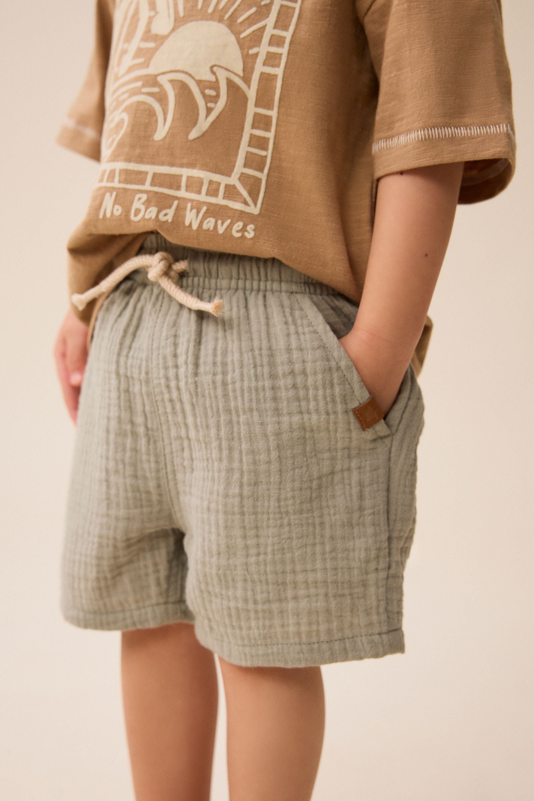 Sage Green Soft Textured Cotton Shorts (3mths-7yrs)