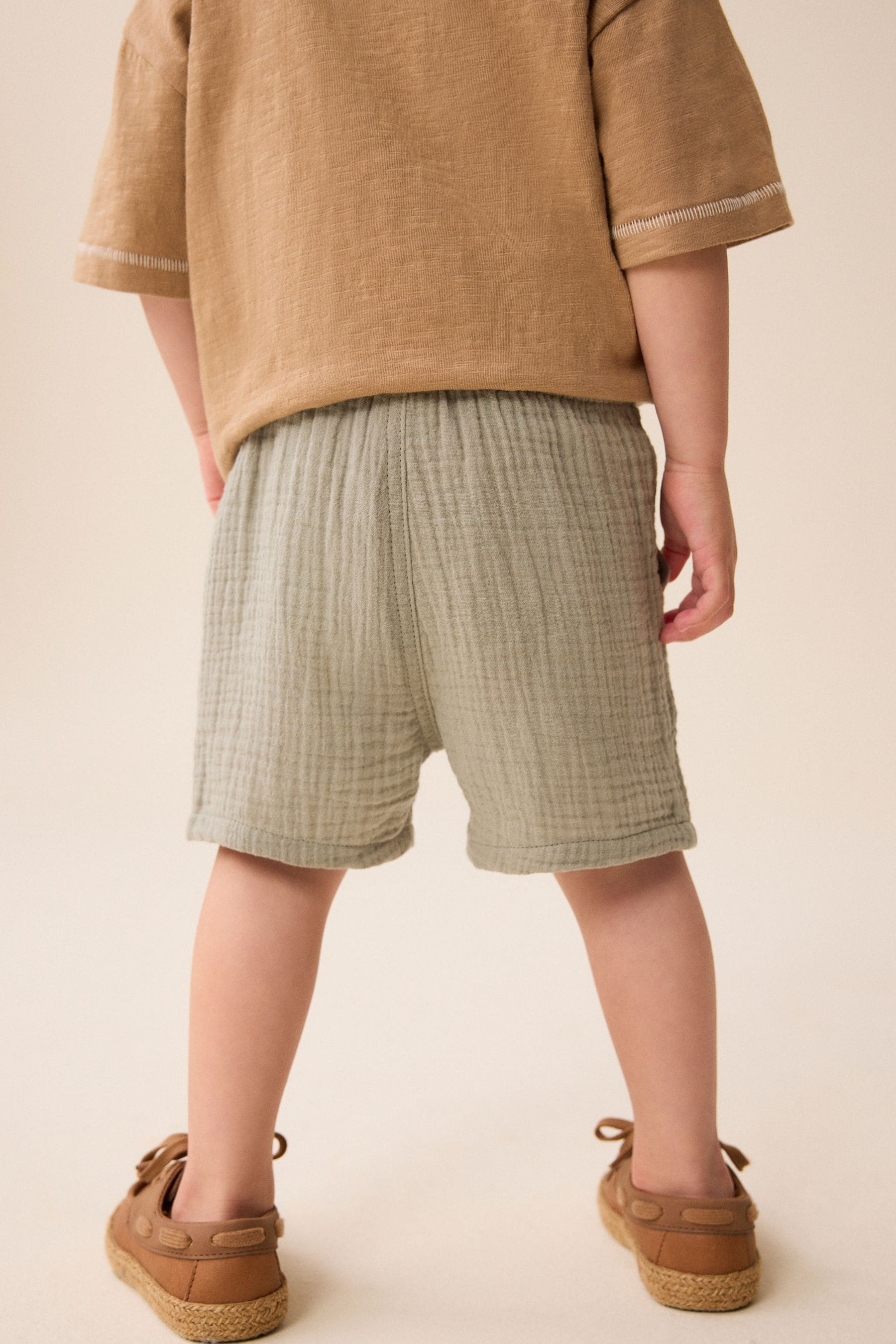 Sage Green Soft Textured Cotton Shorts (3mths-7yrs)