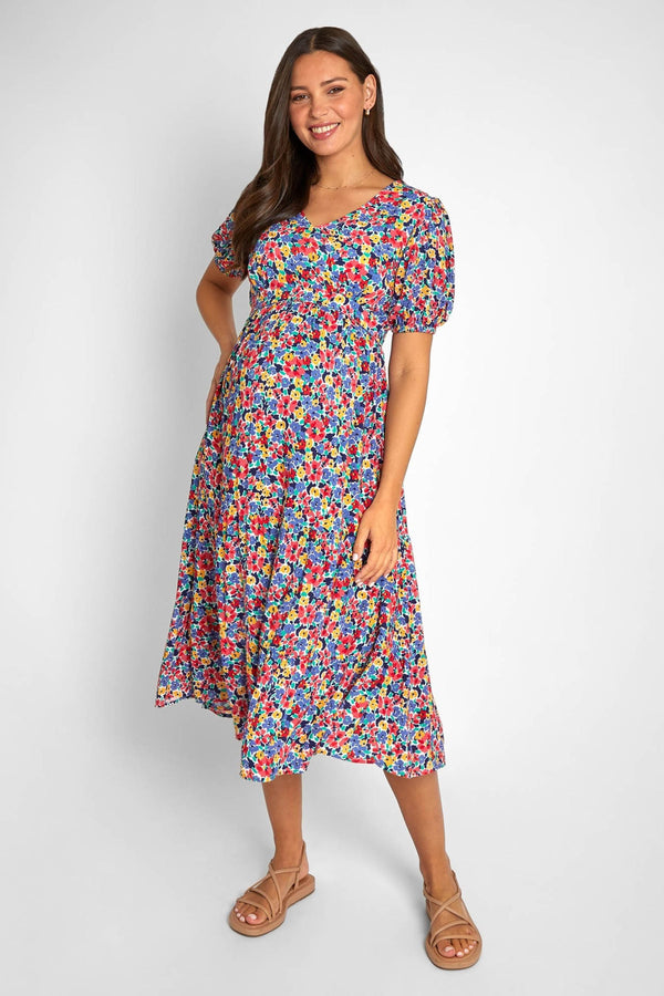 JoJo Maman B?©b?© Multi Floral Print Tiered Maternity and Nursing Midi Dress