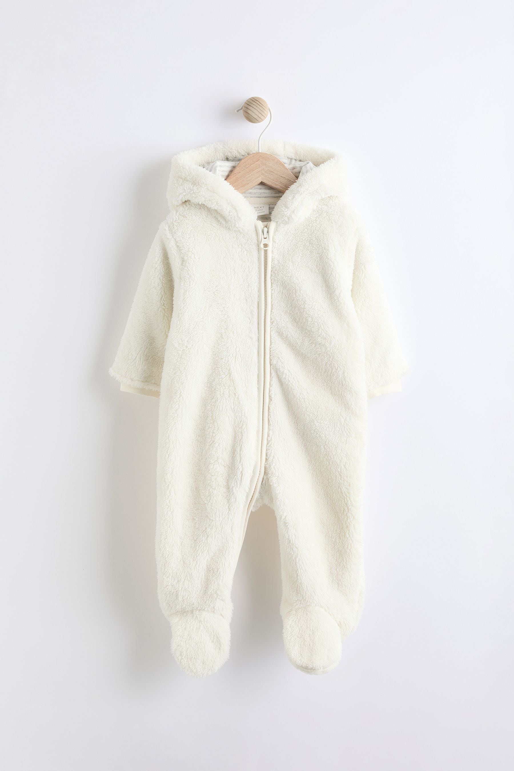 Ecru Baby Cosy Fleece Hooded All-In-One (0mths-2yrs)