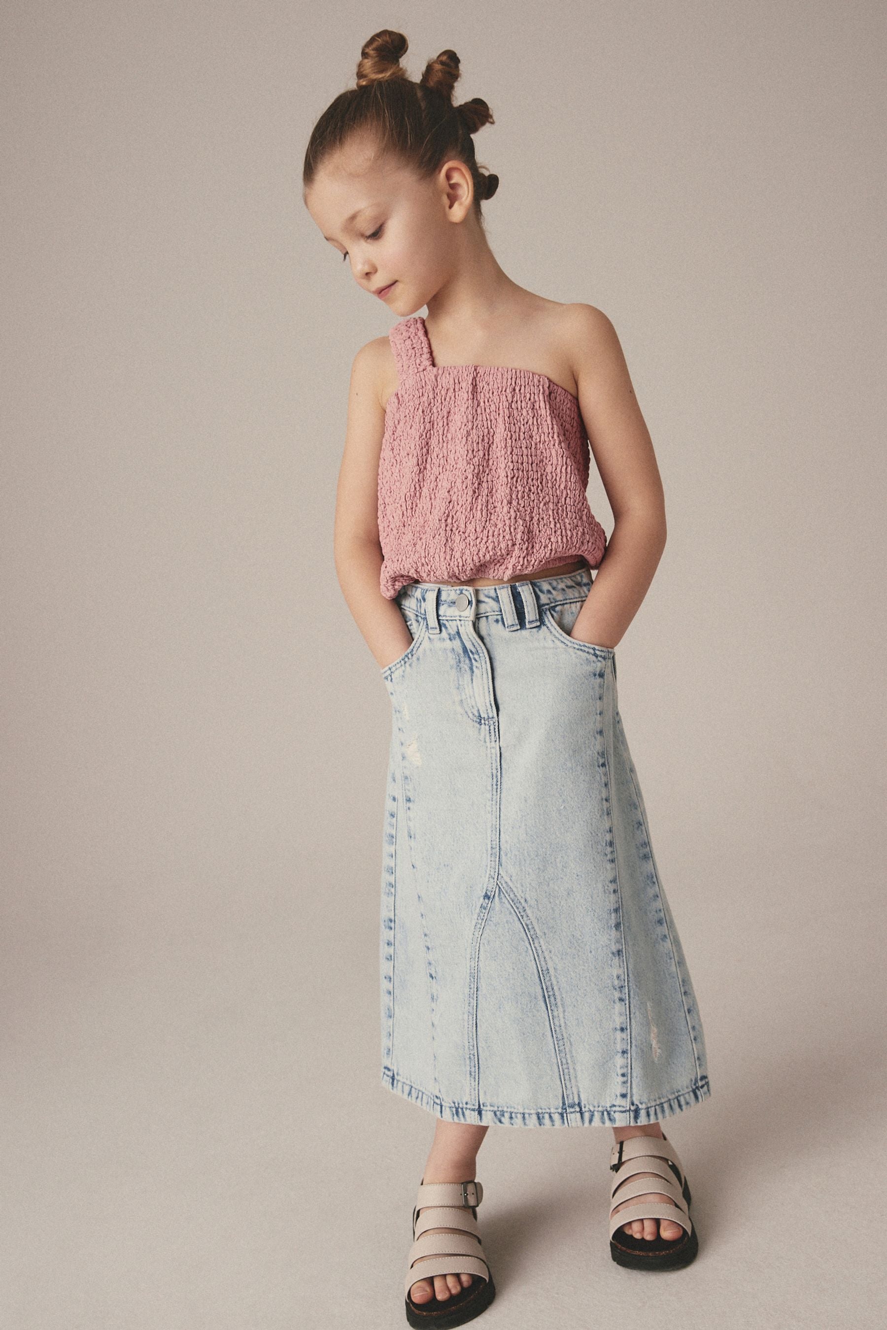 Pink One Shoulder Texture Bubble Top (3-16yrs)