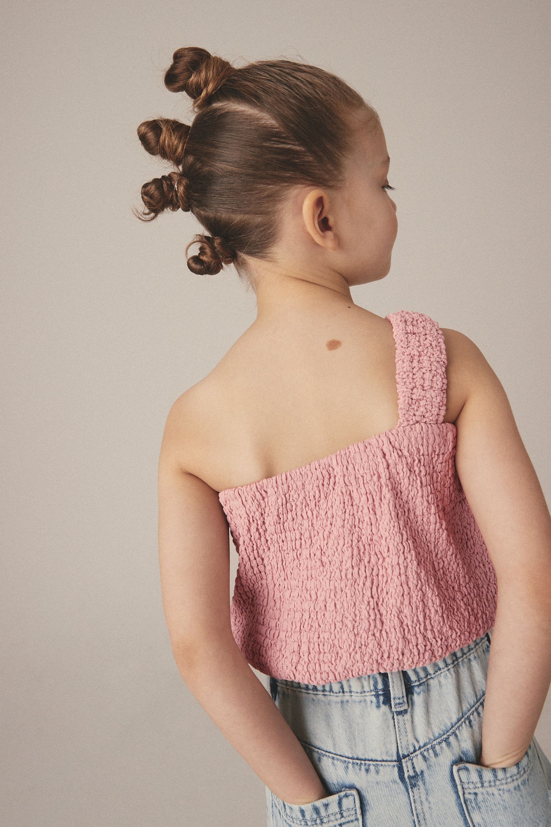 Pink One Shoulder Texture Bubble Top (3-16yrs)