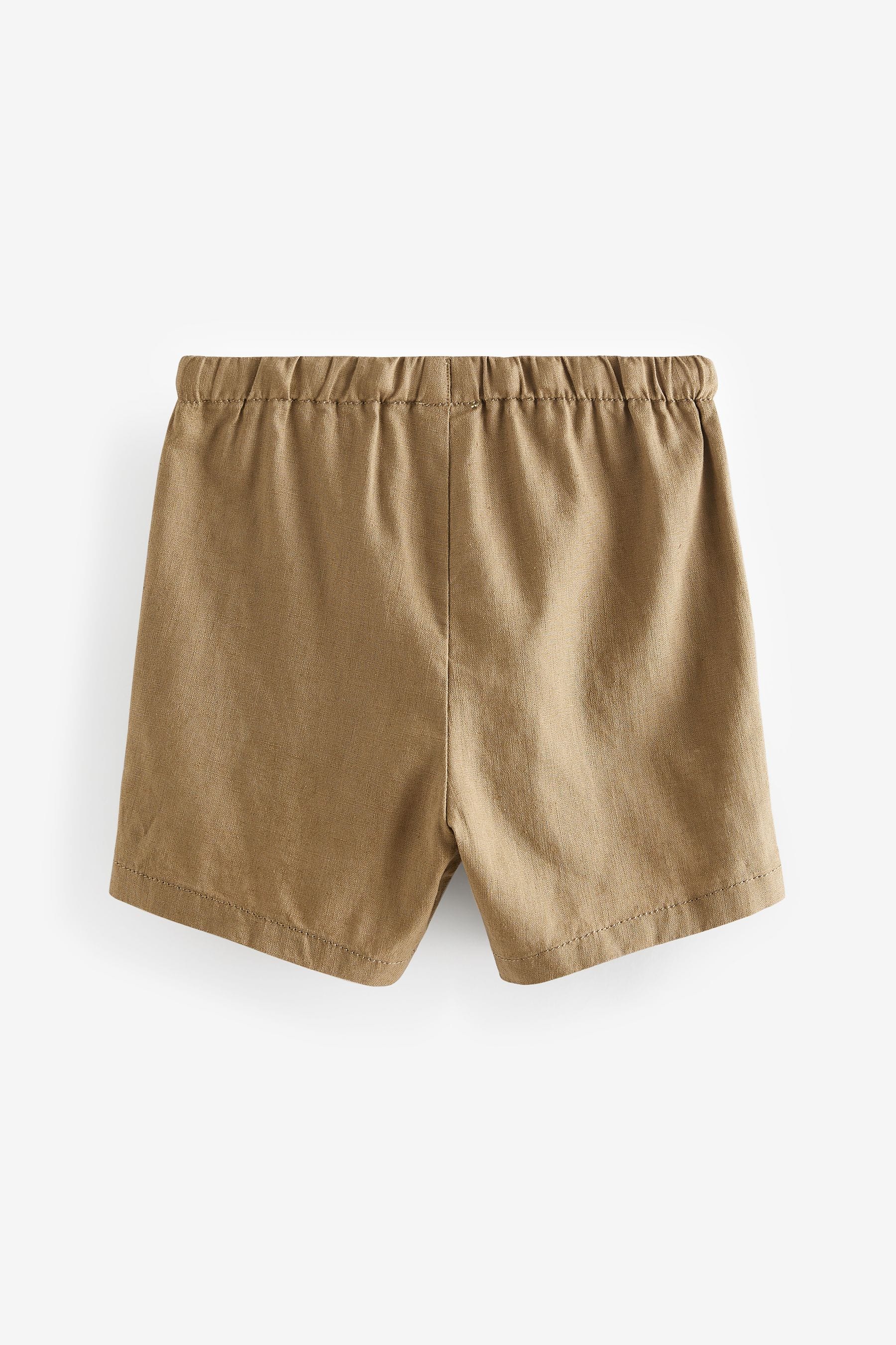 Tan Brown Linen Blend Pull-On Shorts (3mths-7yrs)