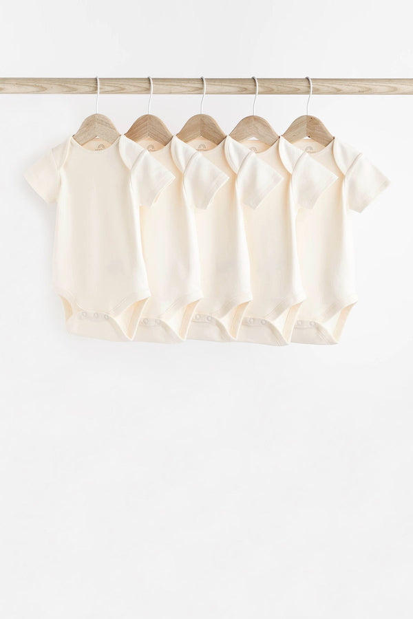 Cream Essential Baby Short Sleeve 100% Cotton Bodysuits 5 Pack