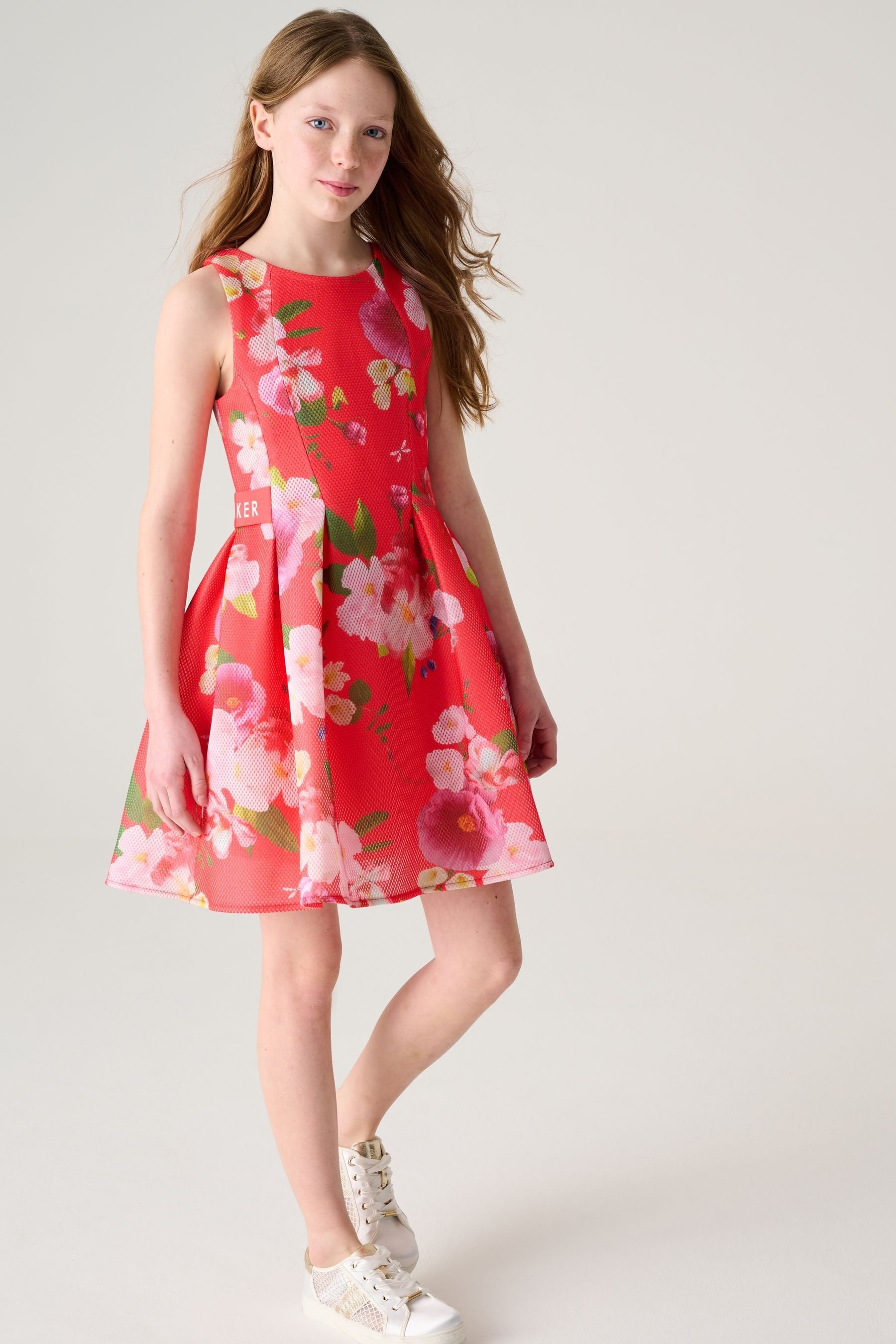 Coral Pink Baker by Ted Baker Floral Airtex Scuba Dress