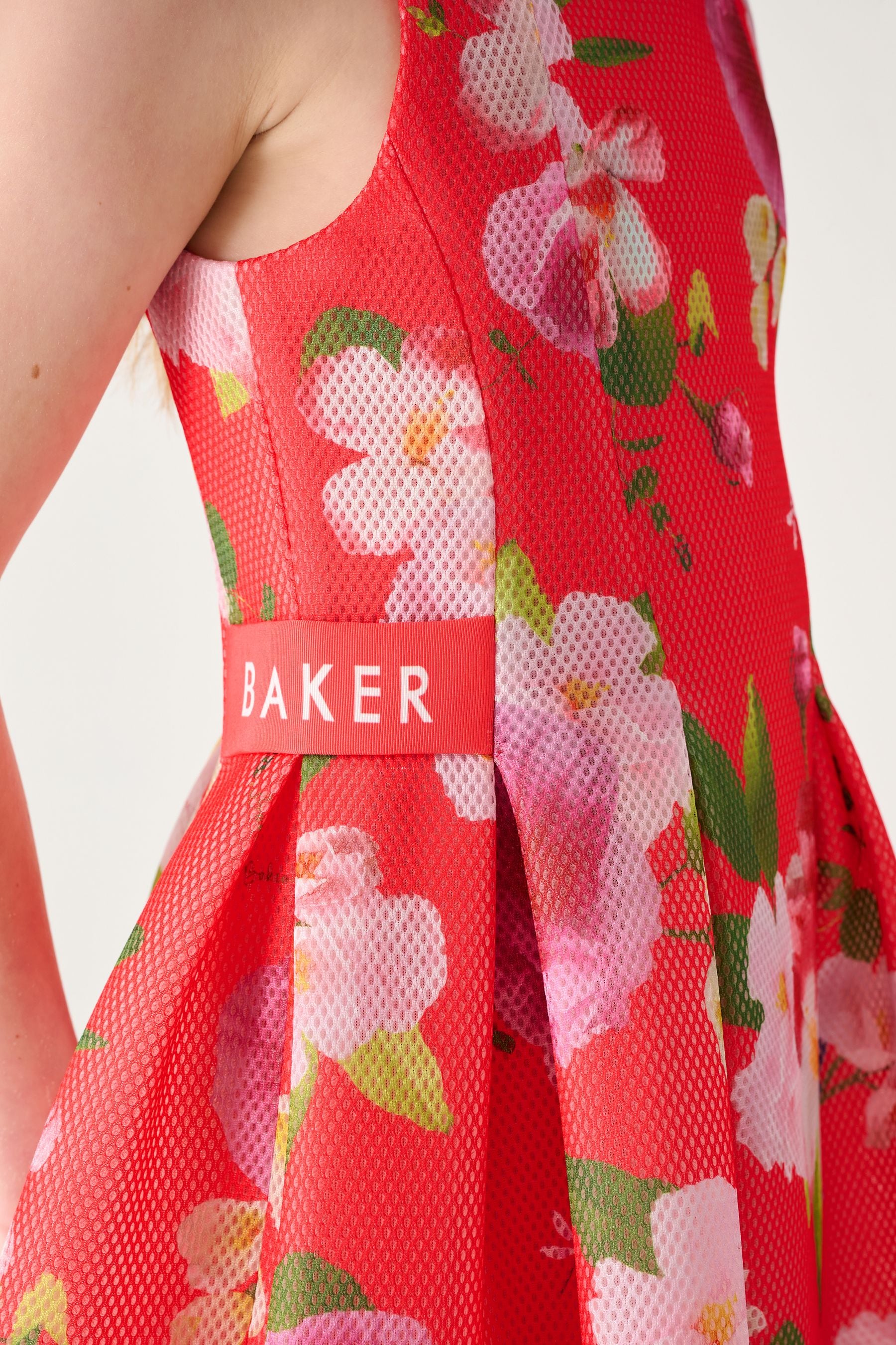 Coral Pink Baker by Ted Baker Floral Airtex Scuba Dress