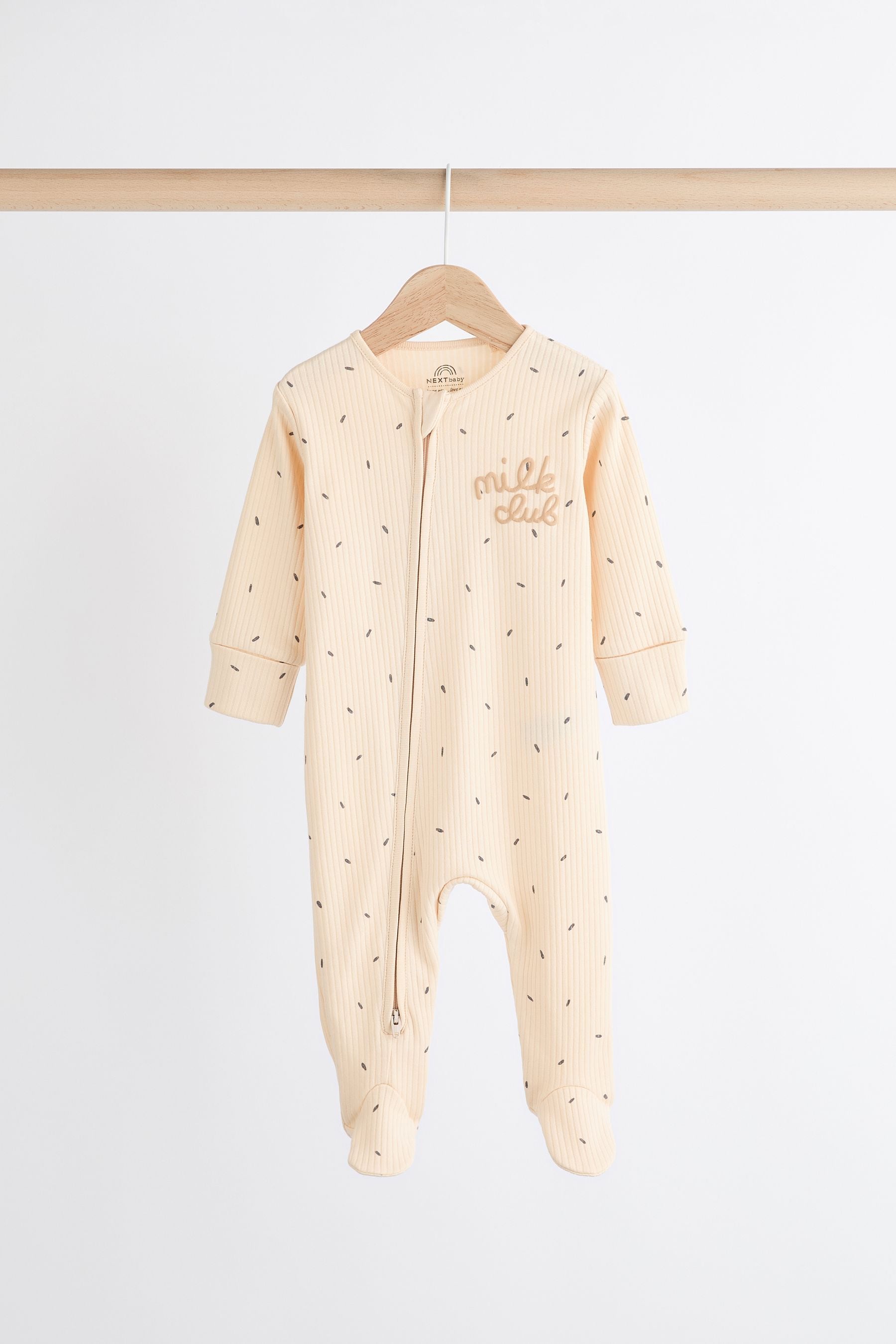 Neutral Milk Club Baby Two Way Zip 100% Cotton Sleepsuits 3 Pack (0mths-2yrs)