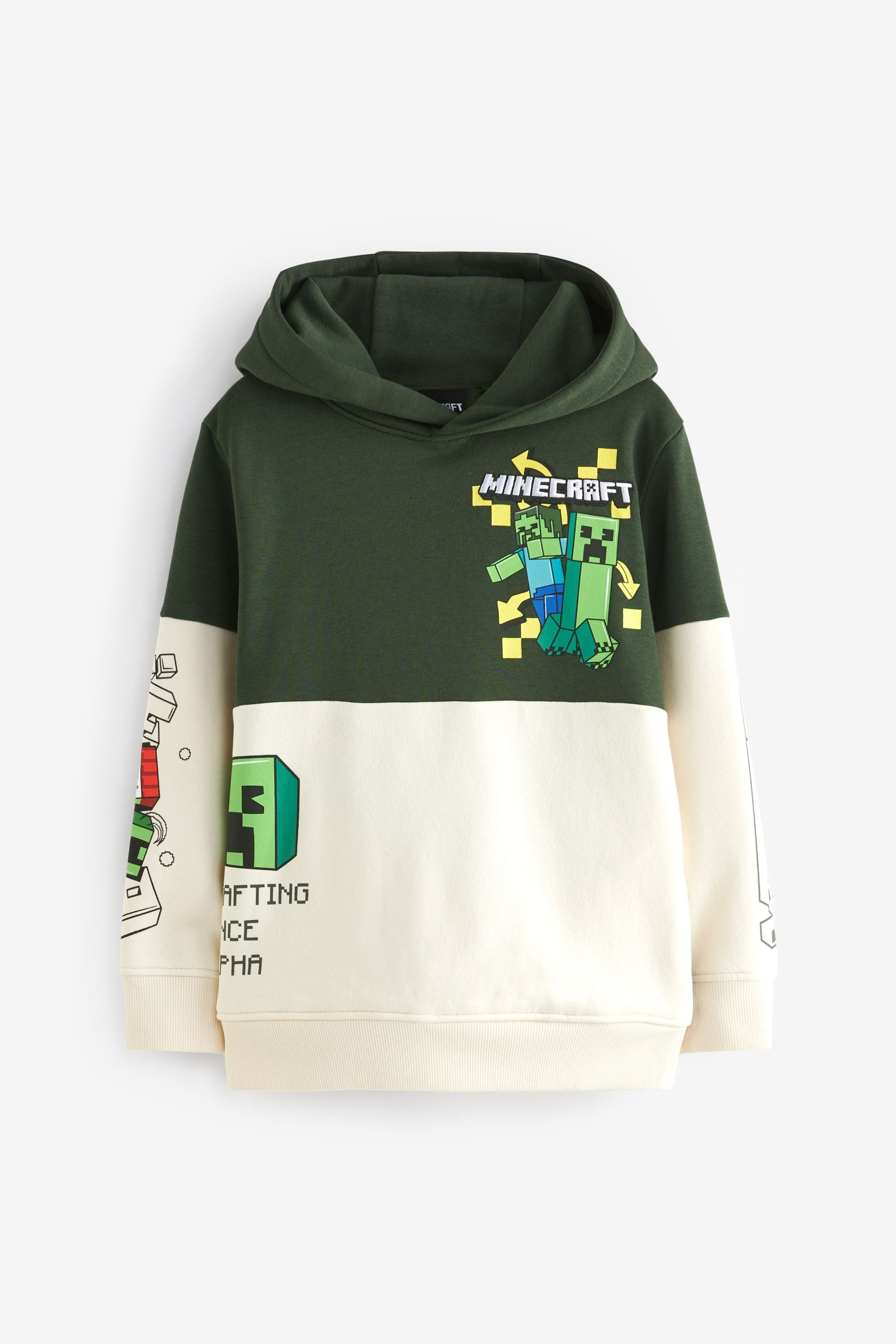 Khaki Green/Cream Colourblock Minecraft License Hoodie (3-16yrs)