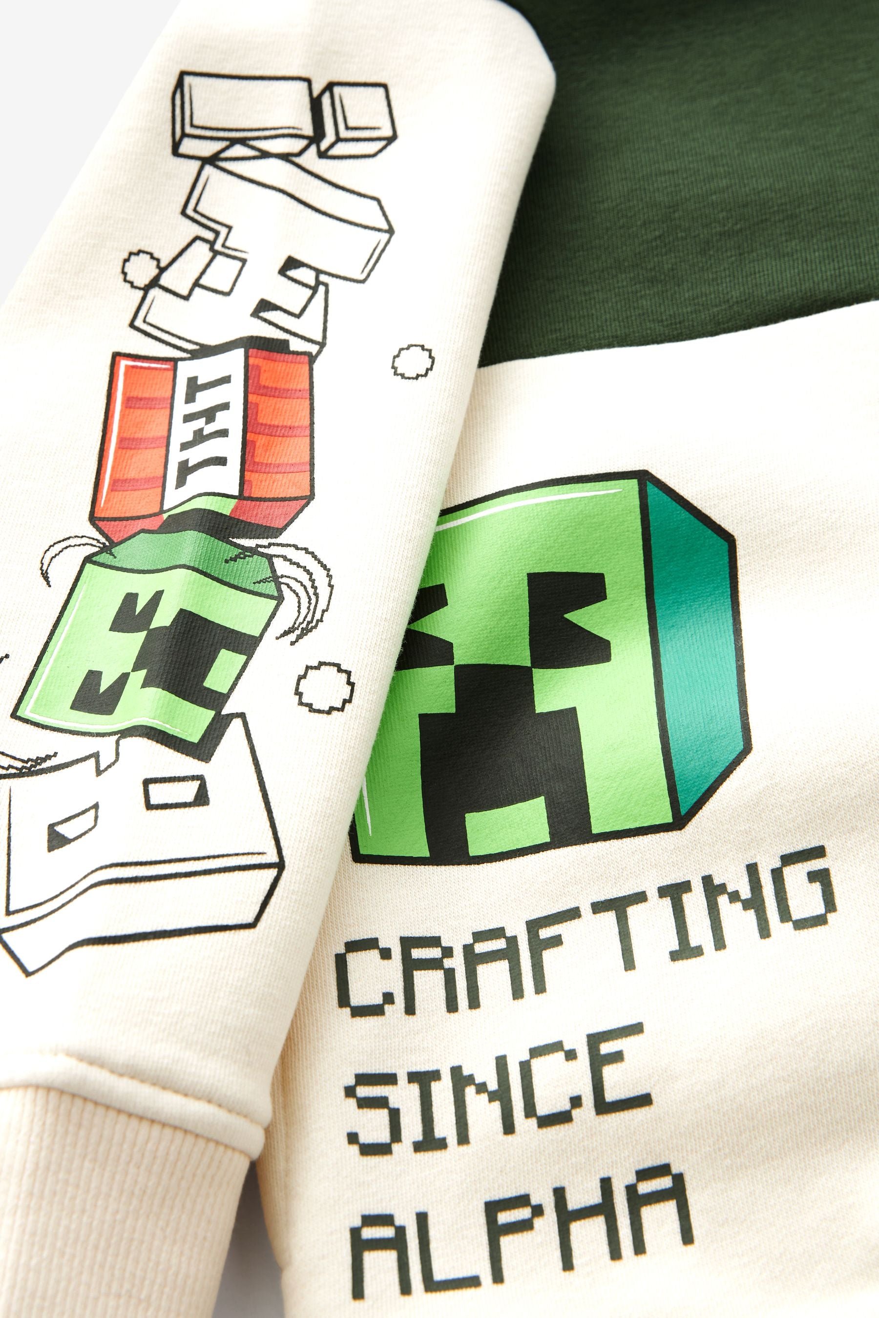 Khaki Green/Cream Colourblock Minecraft License Hoodie (3-16yrs)